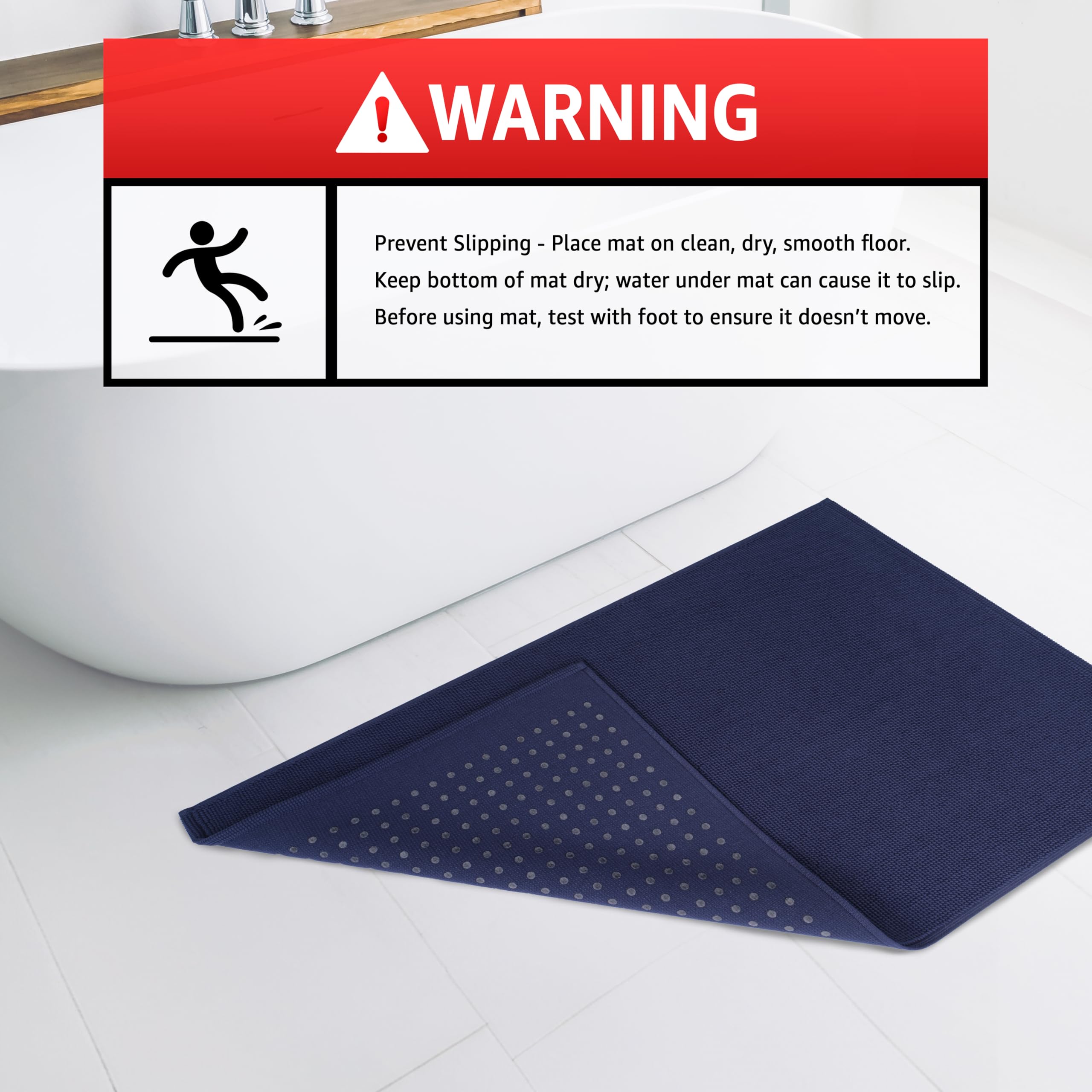 American Soft Linen Bath Rug, 20 In 34 In 100% Cotton Bath Mats Rugs For Bathroom, Non Slip Washable Shaggy Form Area Rugs, Navy