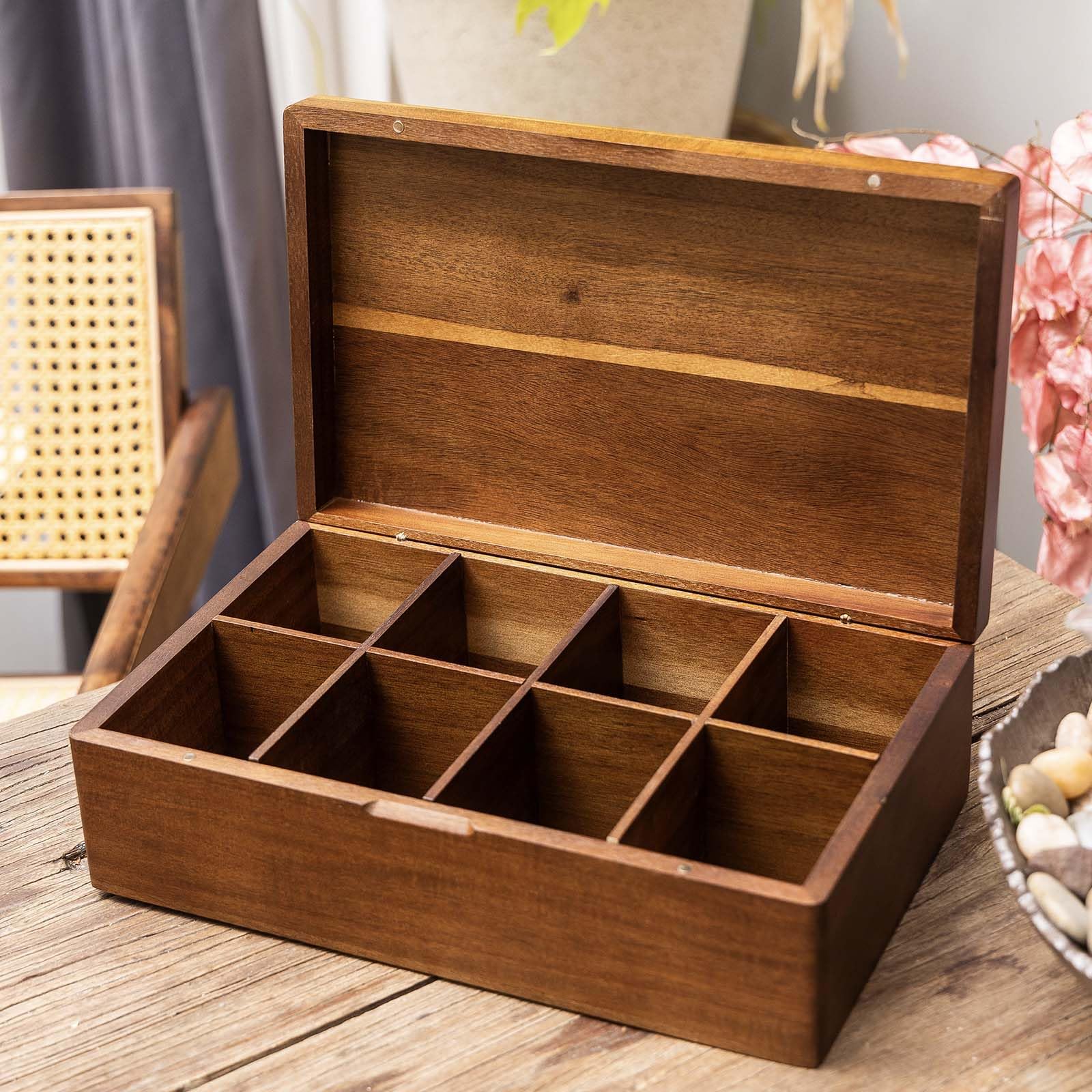 Acacia Wooden Tea Bag Organizers, Tea Packet Storage Boxes, Tea Caddy For Tea Bags Chest, Teabag Holder Containers, Teabox Stati