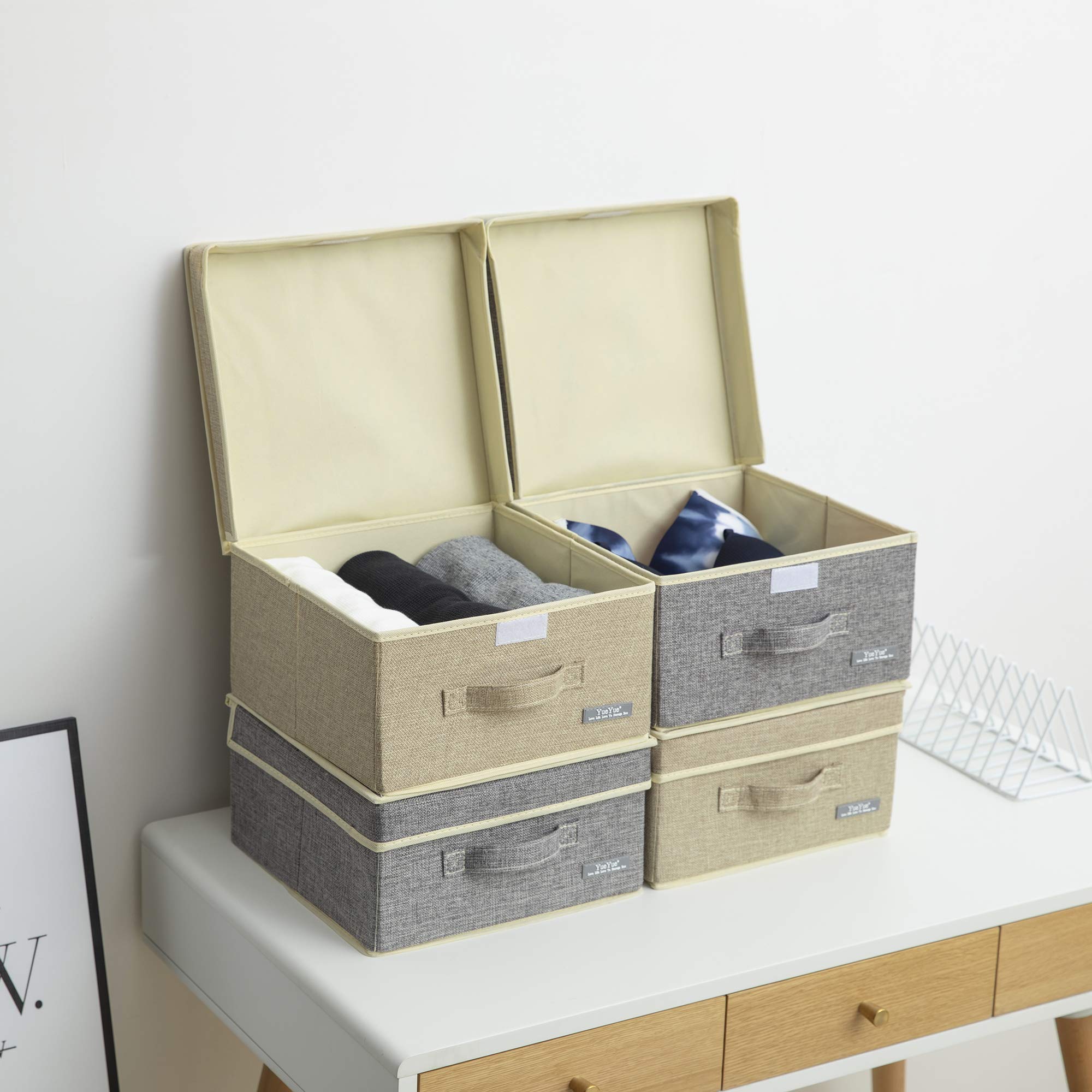 Yueyue Foldable Fabric Closet Organizer Bins Box Storage - 2 Pack 12.4 X 12 X 6.7 Inch Storage Bins With Lids Boxes Linen - Bins