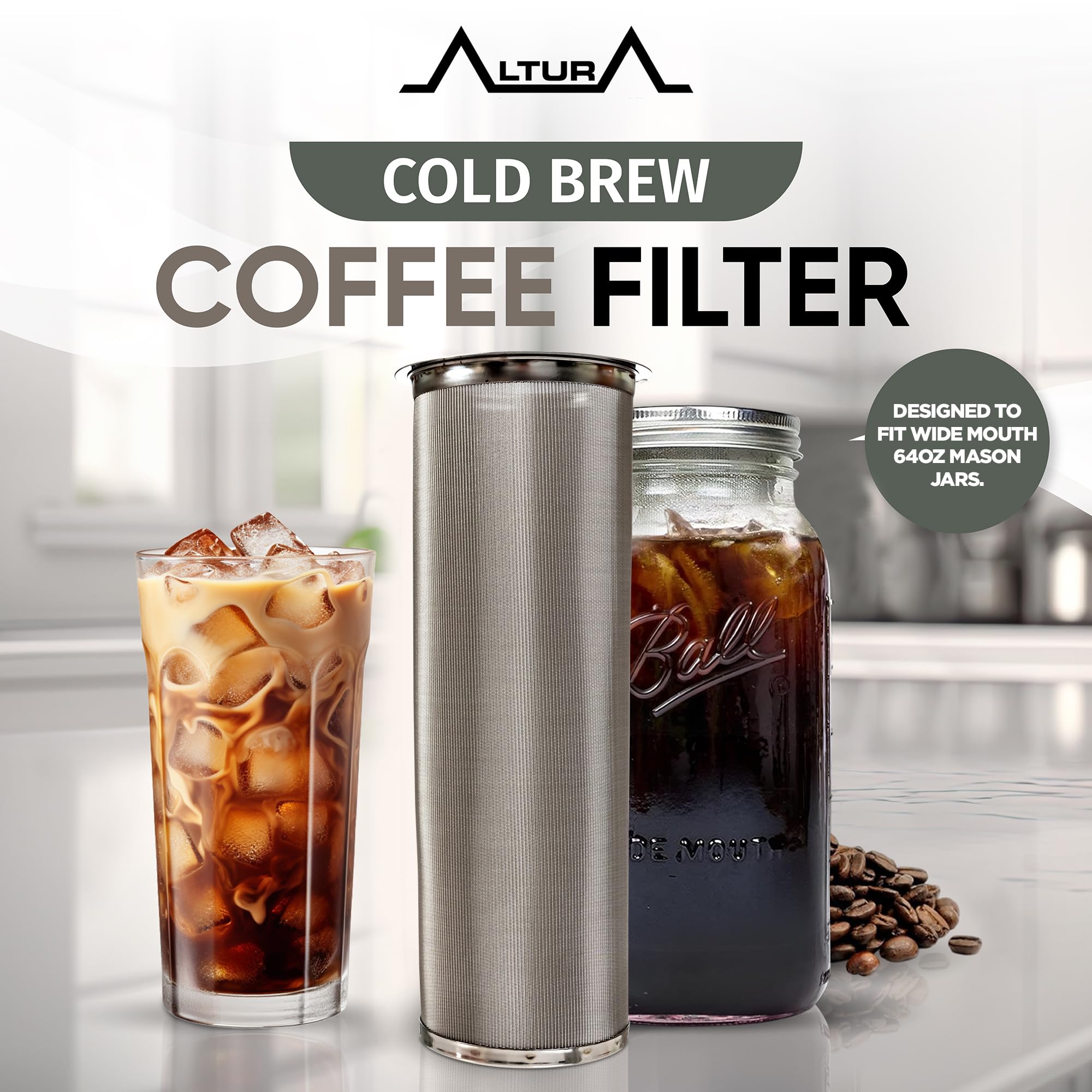 Cold Brew Coffee Maker For Wide Mouth Mason Jar - Stainless Steel Iced Coffee Cold Brew Filter & Infuser Maker For Tea & Fruit W