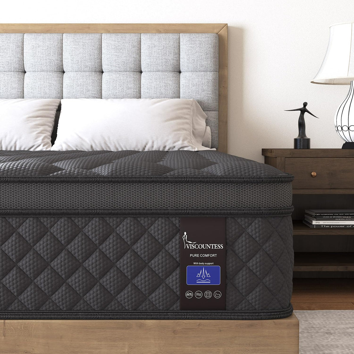 Viscountess King Hybrid Mattress, 10 Inch Euro Top Mattress Medium Firm For Back & Lumbar Support, 100 Night Trial, Individual P