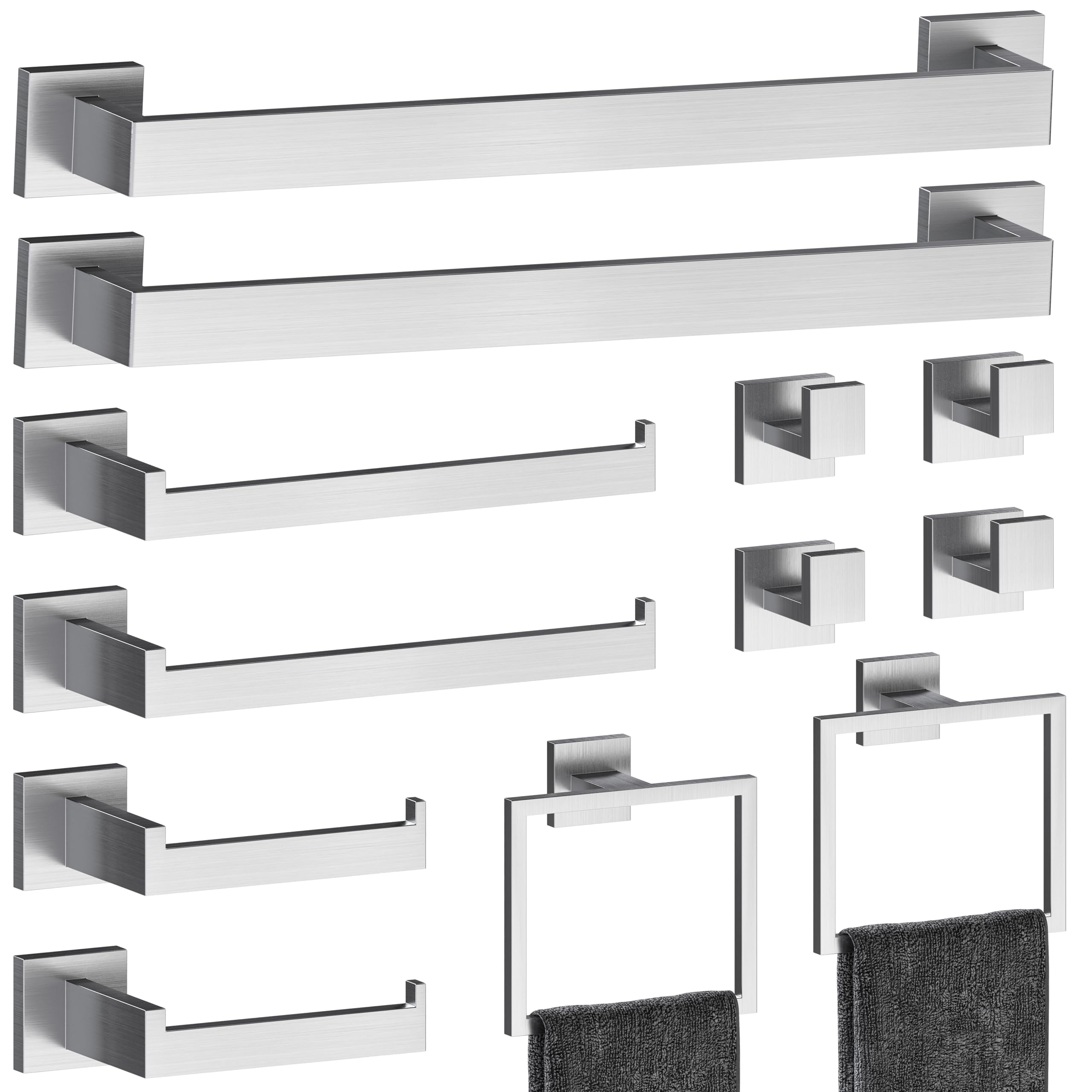 12-Piece Brushed Nickel Bathroom Accessory Set, Heavy Duty Bath Towel Bar Set Including - 16'' Towel Rack&Hand Towel Holder&Toil