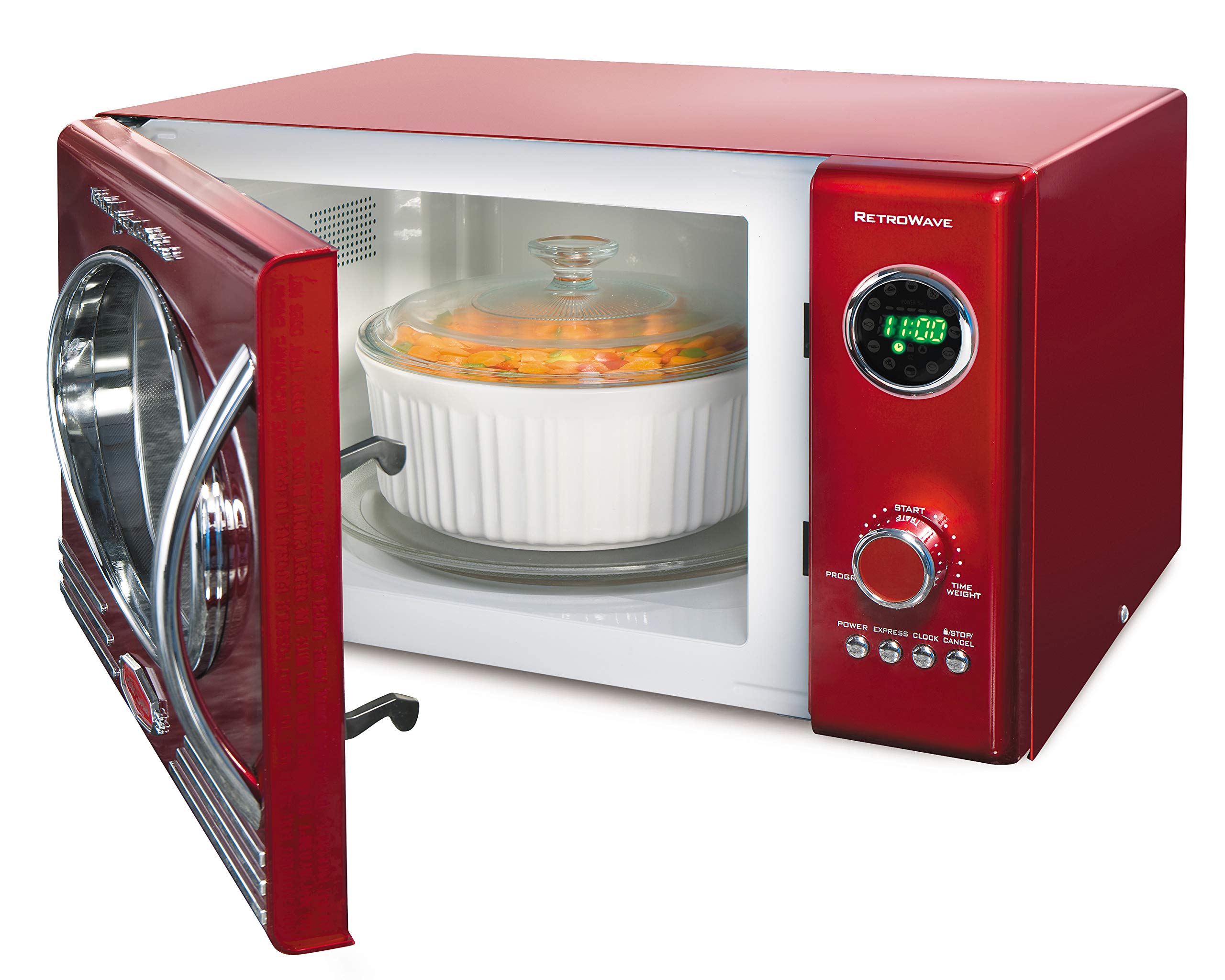 Nostalgia Rmo4Rr Retro Large 0.9 Cu Ft, 800-Watt Countertop Microwave Oven, 12 Pre-Programmed Cooking Settings, Digital Clock, E