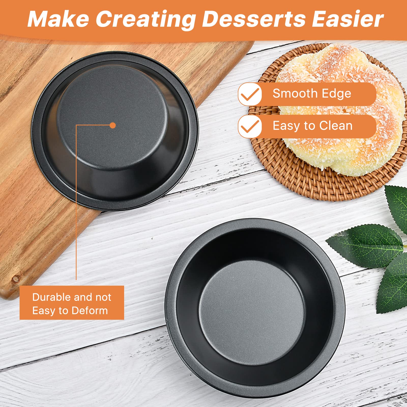 Aemygo 5 Inch Mini Pie Pans, 8 Pack Reusable Round Pie Tins Nonstick Pie Plate, Carbon Steel Mini Tart Pan, Small Cake Baking Se