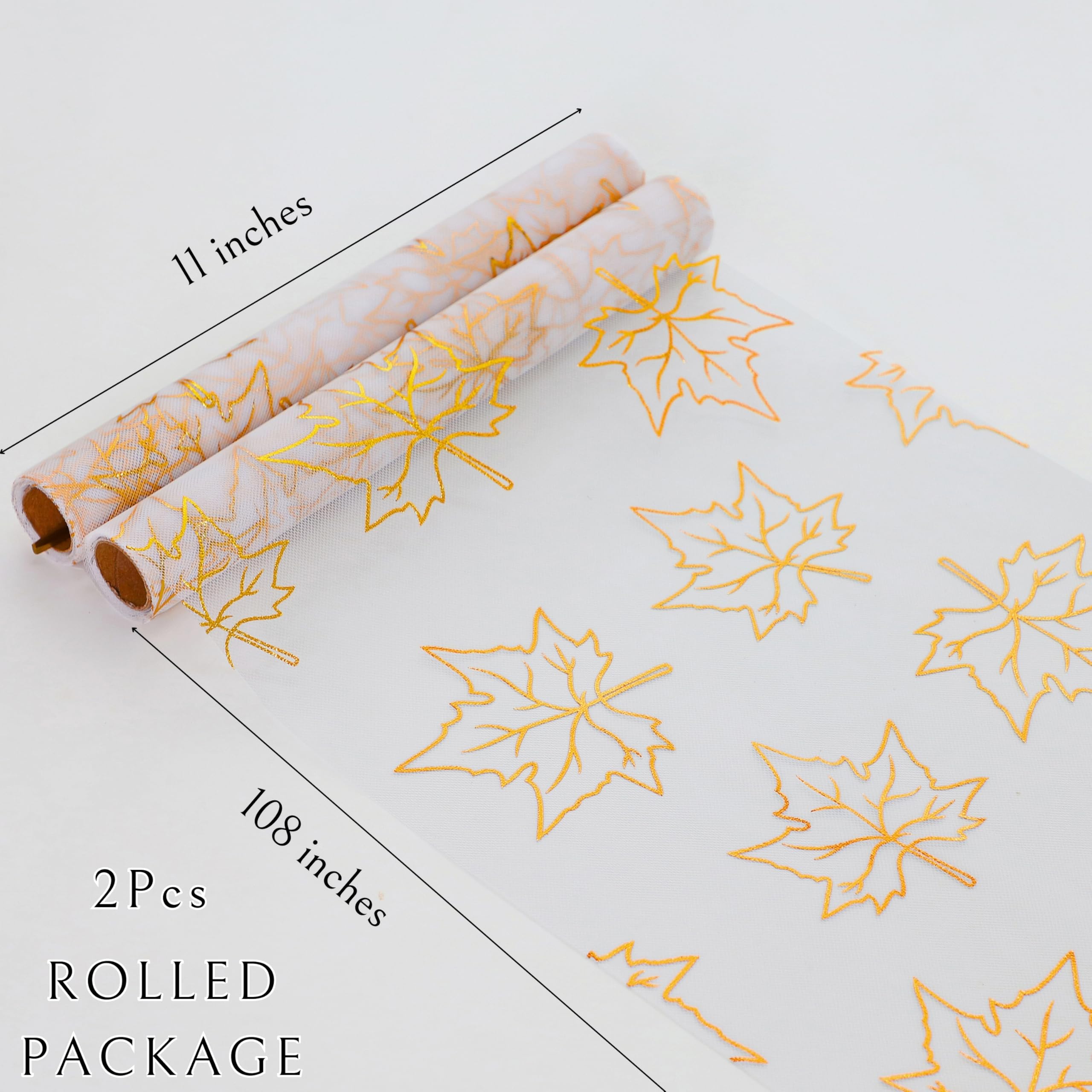 Snowkingdom 2 Pcs Fall Table Runners, Gold Maple Leaves Thanksgiving Table Decorations for Autumn Harvest Sequin Glitter Lightwe