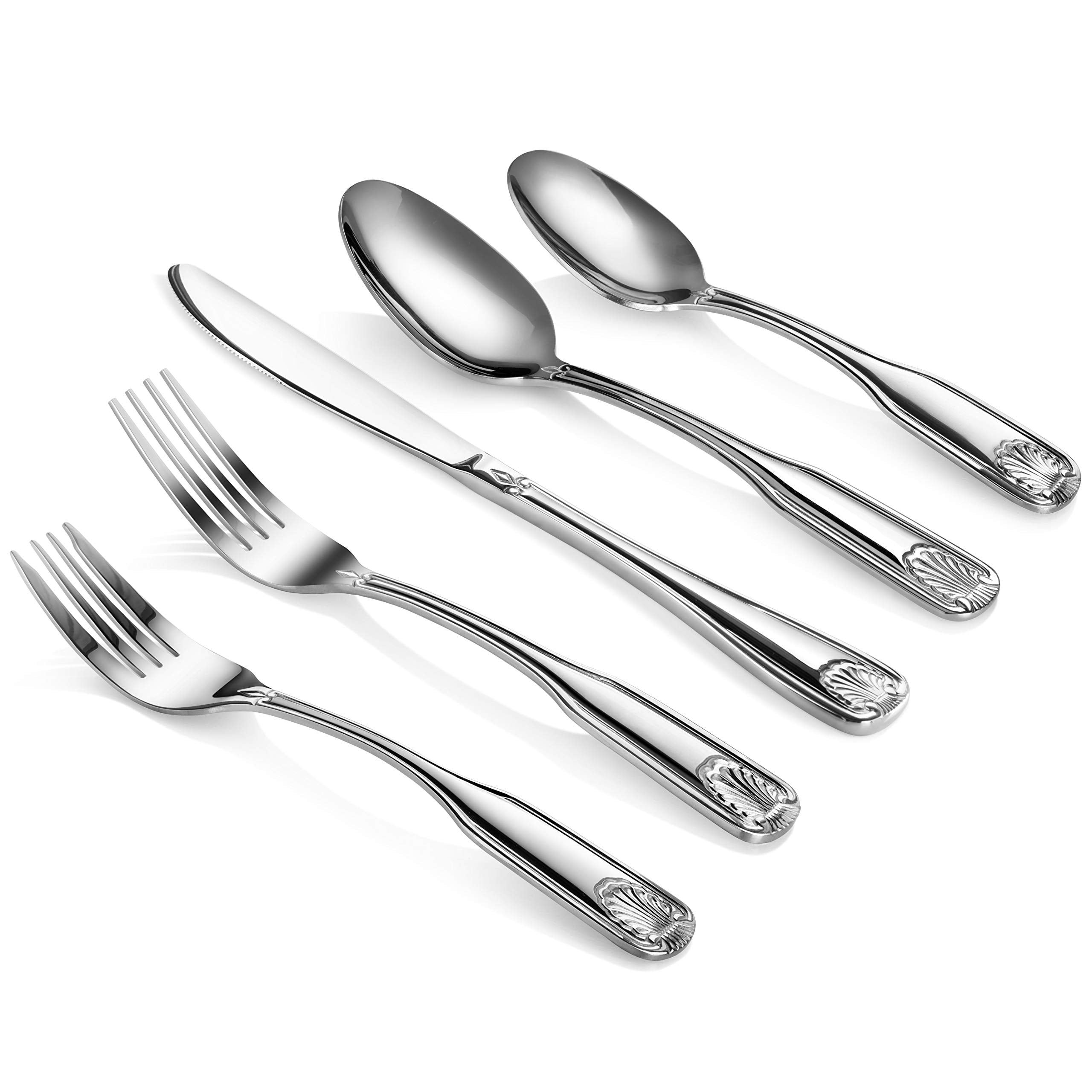 New Star Foodservice 58918 Shell Pattern, 18/0 Stainless Steel, 60 Piece Flatware Set