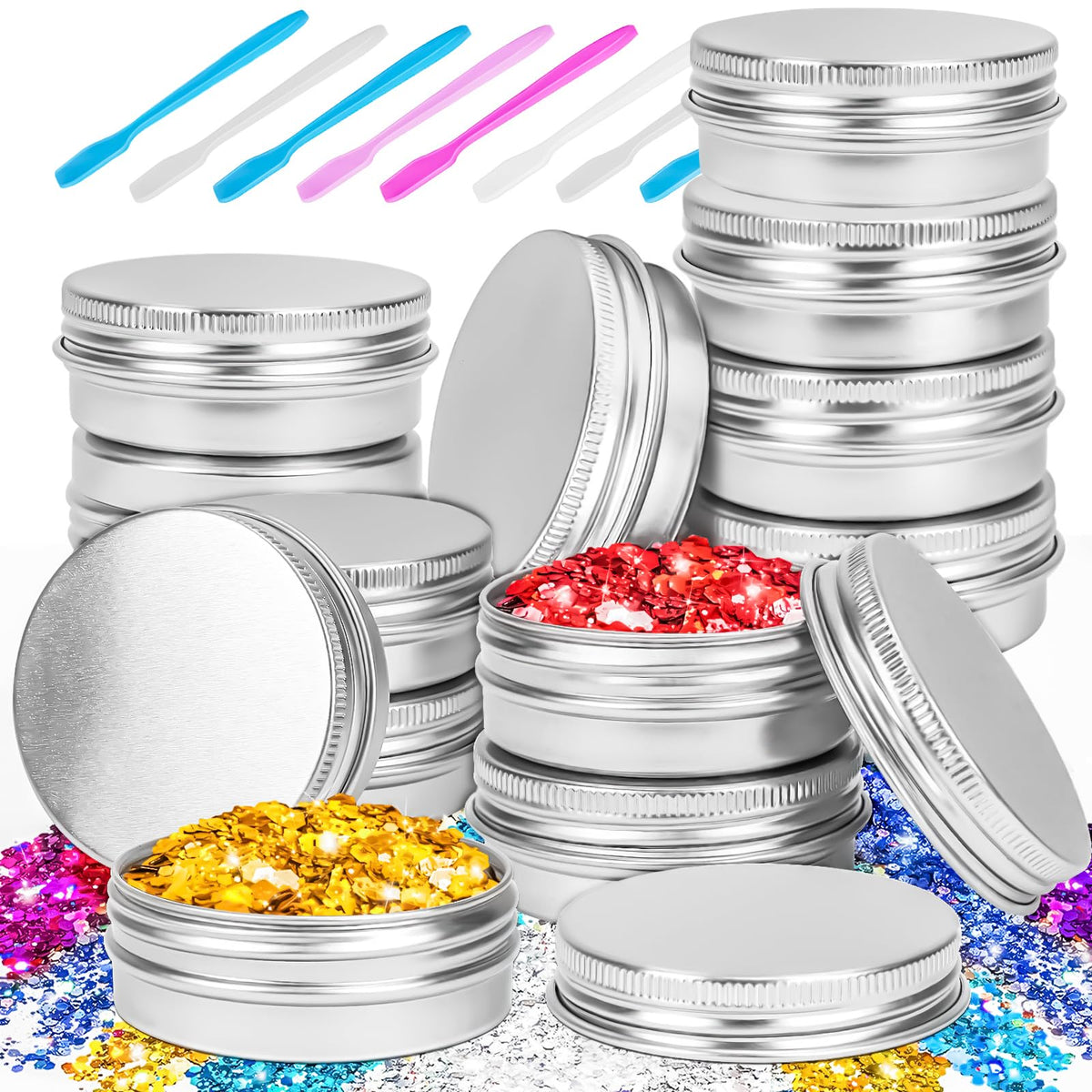 Motbach 16Pack 2Oz Tin Jars, 60Ml Metal Tin Cans, 2Ounce Aluminum Tin Can Jar Containers With Screw Lid For Lotion Bars, Spices,