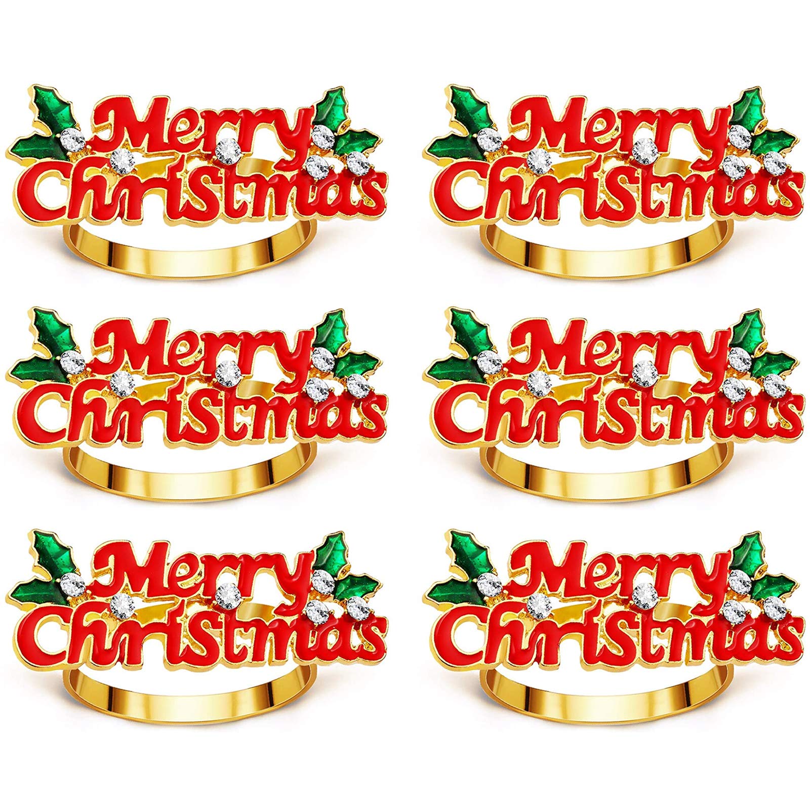 Getfitsoo Christmas Napkin Rings Set Of 6, Red Merry Christmas Letter Napkin Ring, Napkin Holder For Thanksgiving Christmas Part