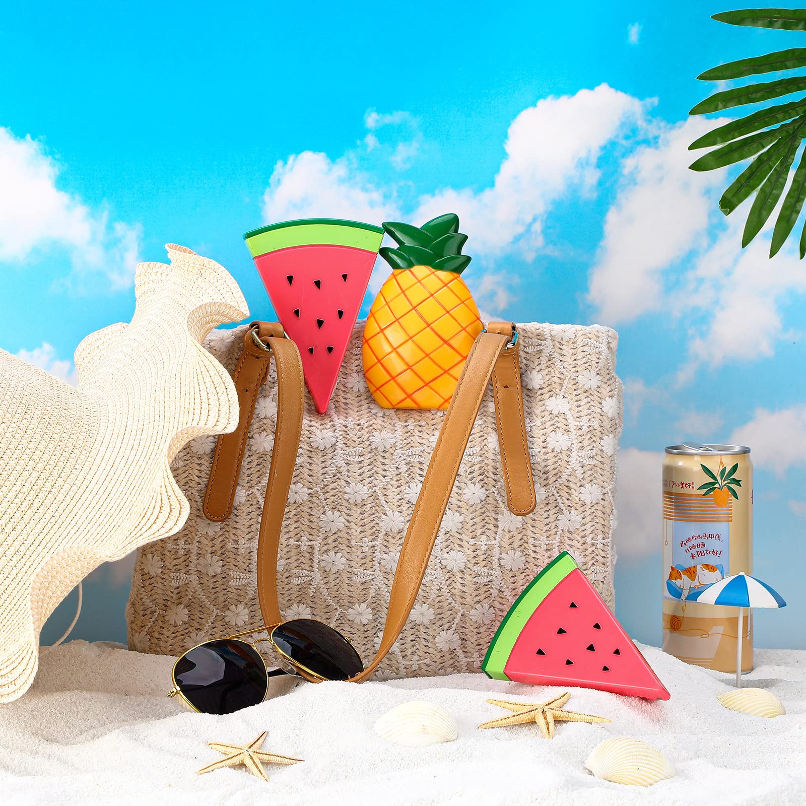 4 Pieces Beach Towel Clips Chair Holders Portable Towel Holders For Holiday Pool (Pineapple And Watermelon Style)