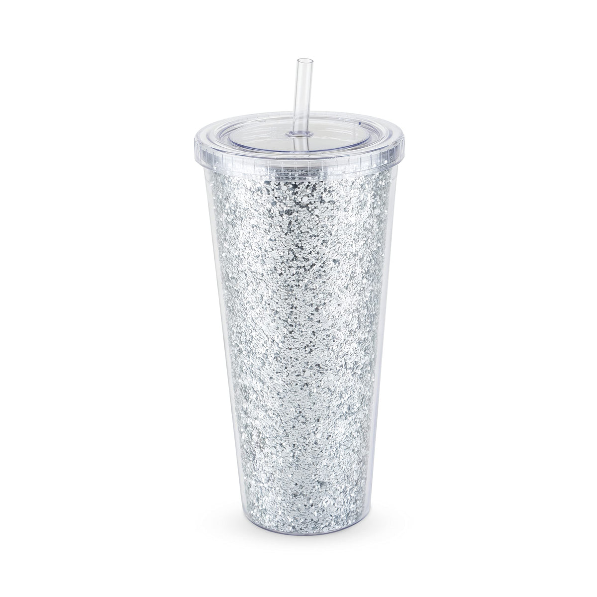 Blush Glam Double Walled Glitter Acrylic Plastic Lid And Straw Reusable Cups For Smoothie, Iced Coffee Tumblers, 24 Oz, Set Of 1