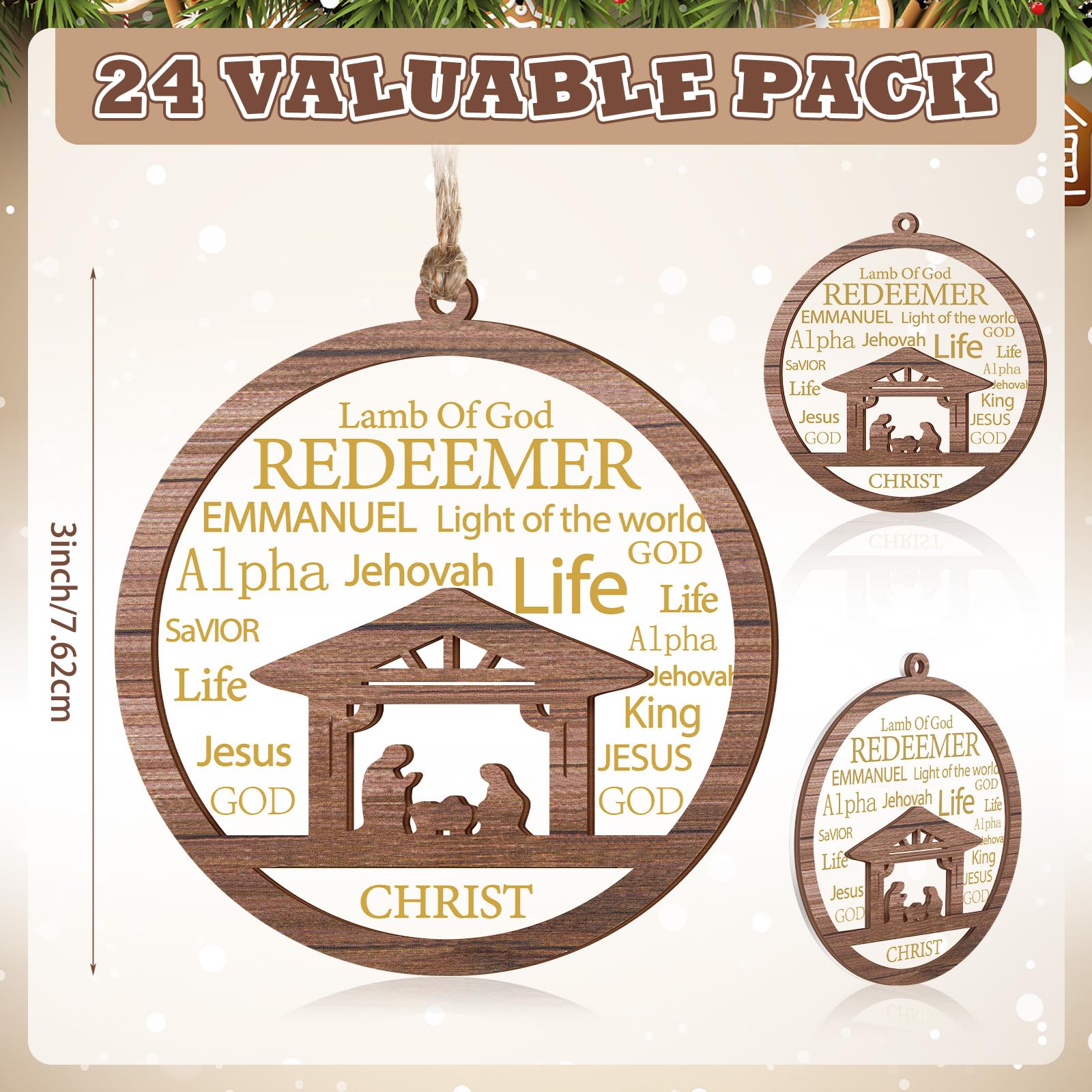 CroBlissful 36 Pack Christmas Nativity Scene Ornaments Bulk Wooden Christian Religious Catholic Gifts Nativity Story Jesus Mary