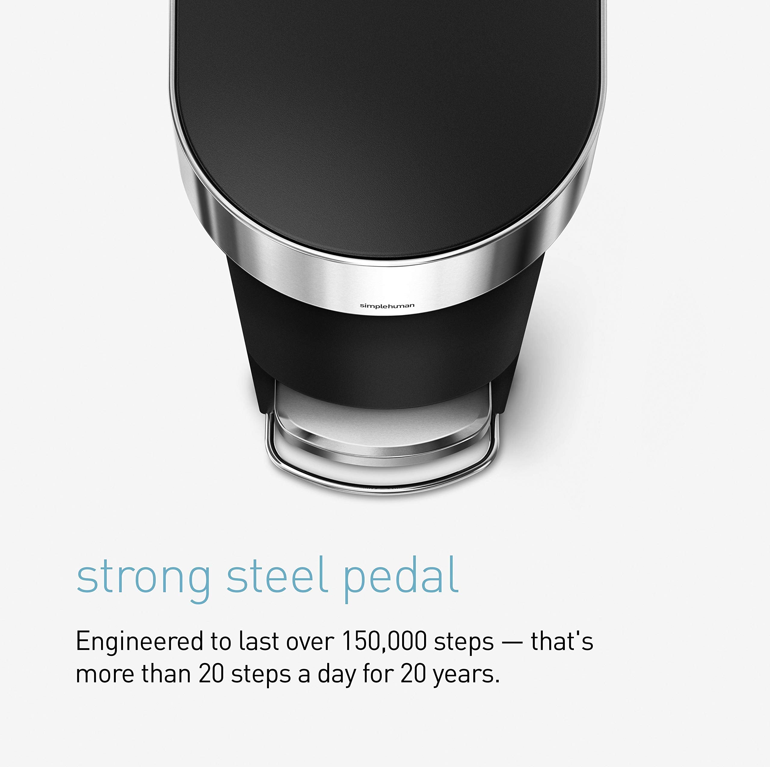 simplehuman 40 Liter / 10.6 Gallon Slim Kitchen Step Trash Can with Liner Rim  Black Plastic