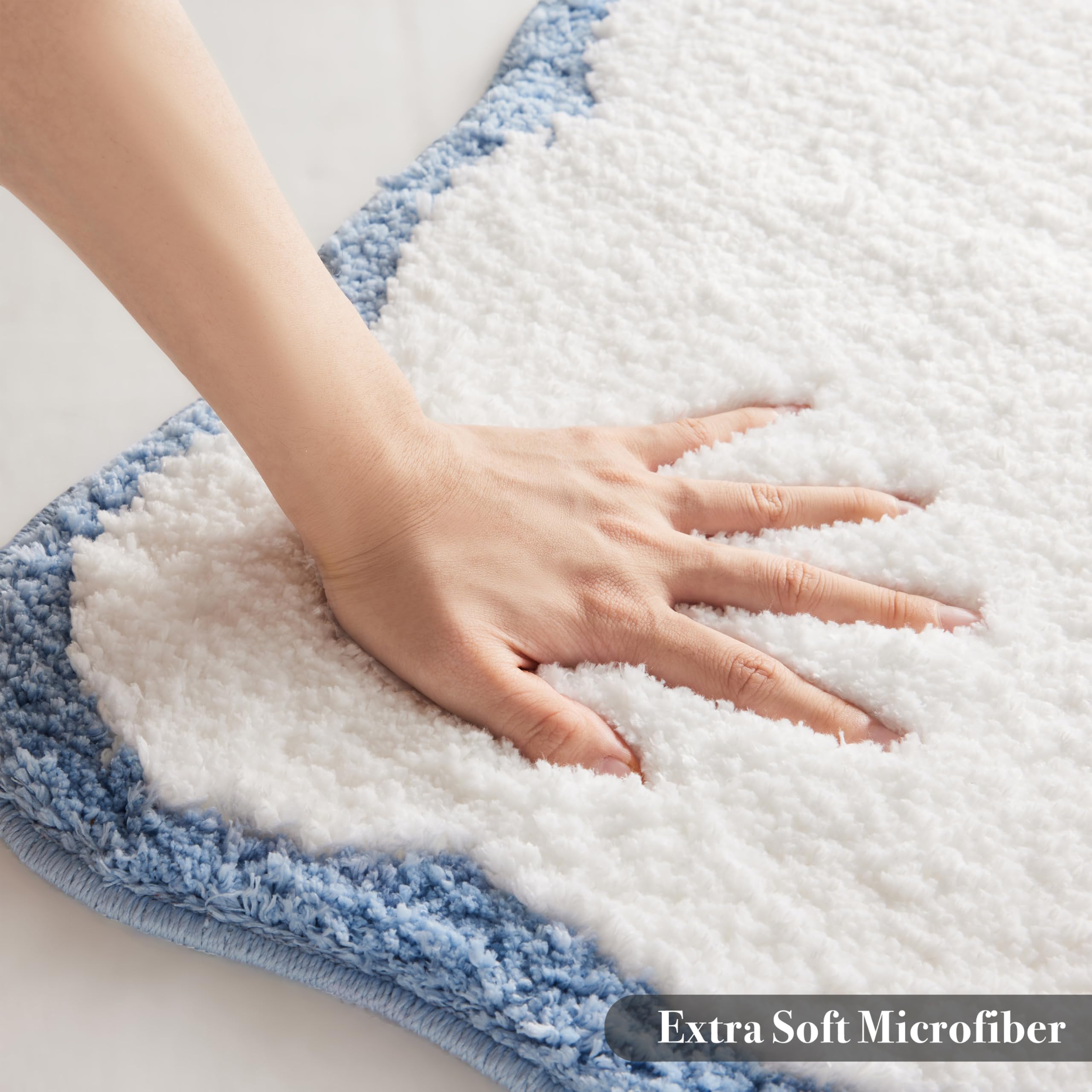 Ohocut Luxury Microfiber Scalloped Runner Rug, Sage Green Scalloped Piping White Long Bathroom Rug Cute Aesthetic Bath Mat For B