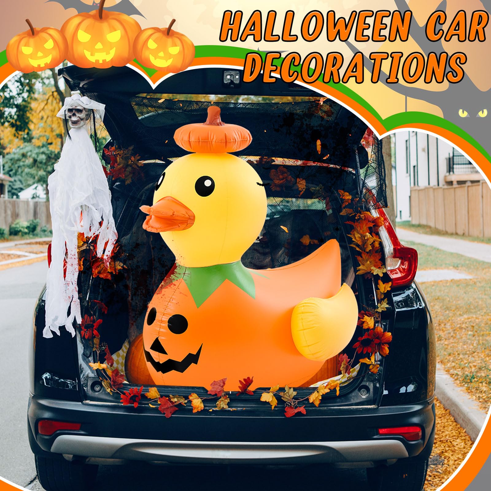 Hungdao 1 Pcs 4.6 Feet Giant Inflatable Halloween Duck Huge Halloween Large Blow up Rubber Duck for Parades and Trunk or Treats