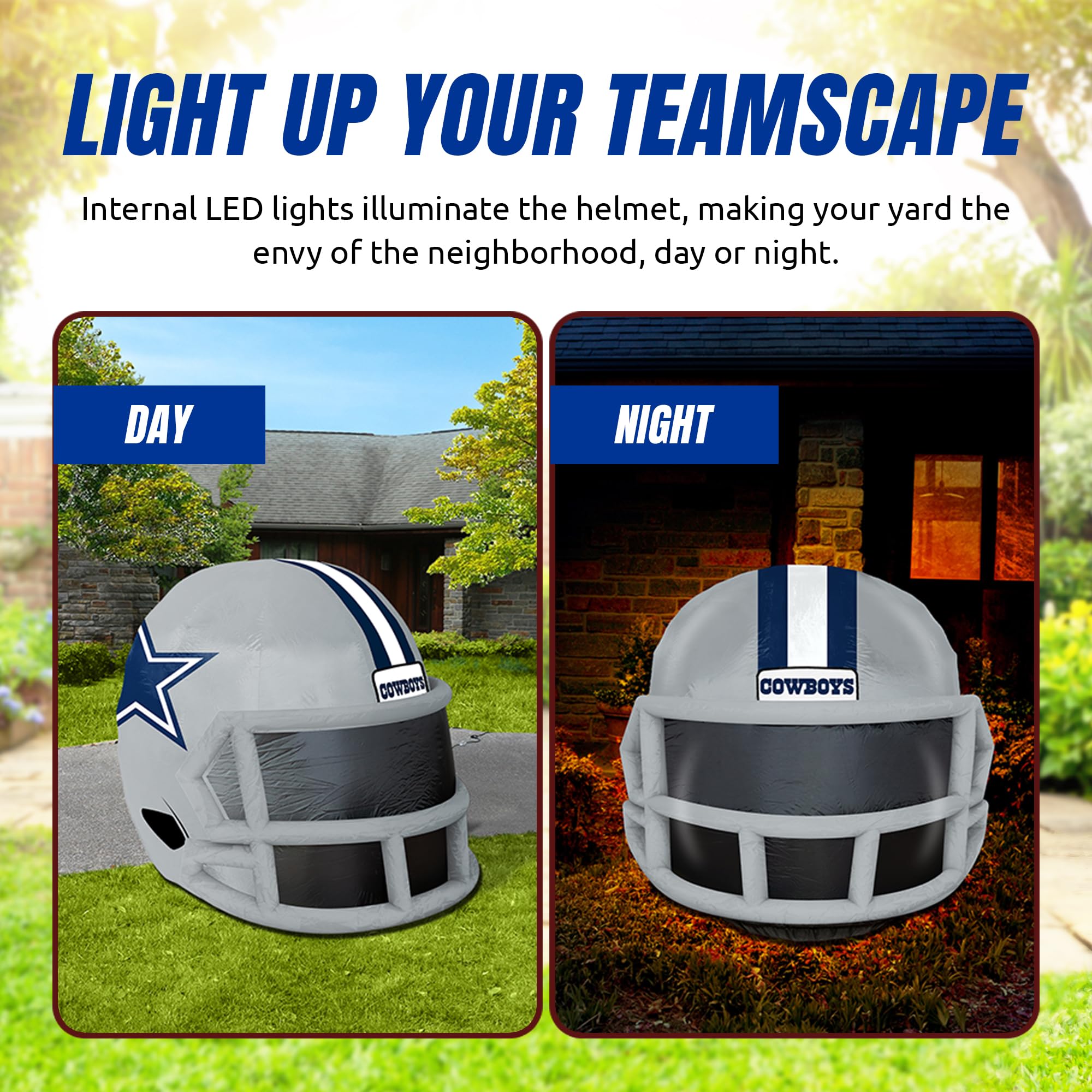 Sporticulture NFL Dallas Cowboys 4ft Inflatable Helmet with LED Lights & Built-in Blower - Merchandise Decor Ideal for Lawn, Fro