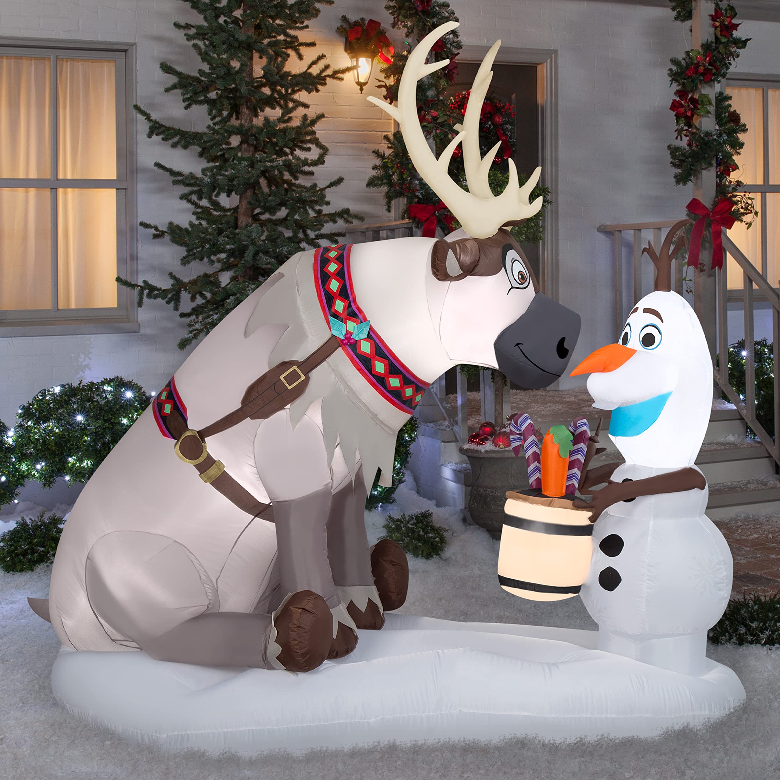 Gemmy Airblown Inflatable Olaf and Sven with Candy Canes 7 Feet