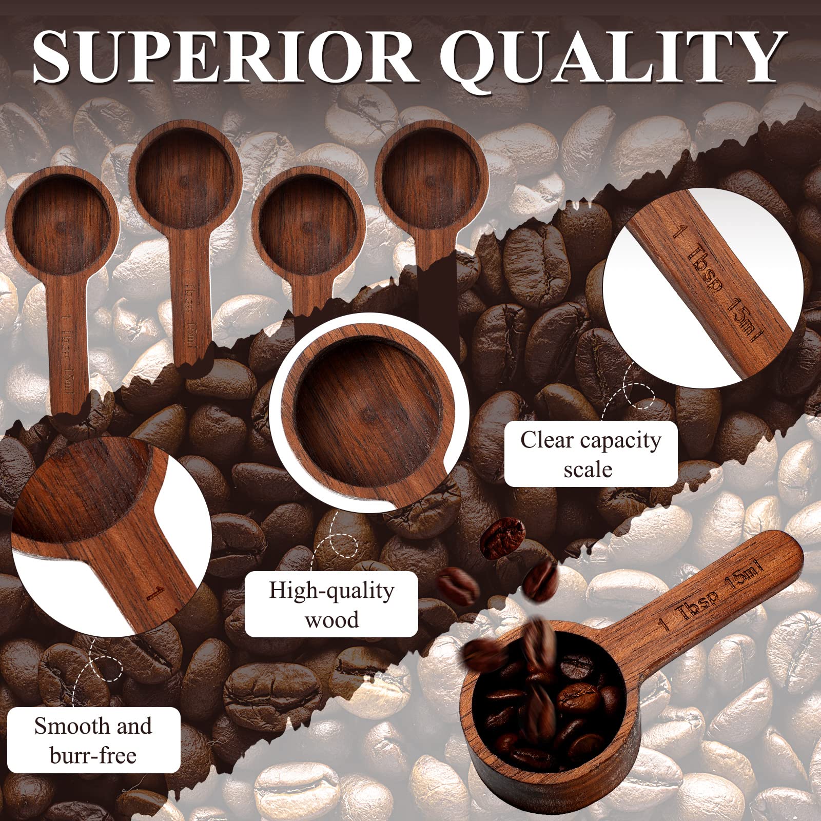 Skyley 4 Pieces Caf Spoon Wooden Coffee Measure Scoop Wooden Table Spoon Caf Ground Wood Tablespoon For Measuring Coffee Beans T