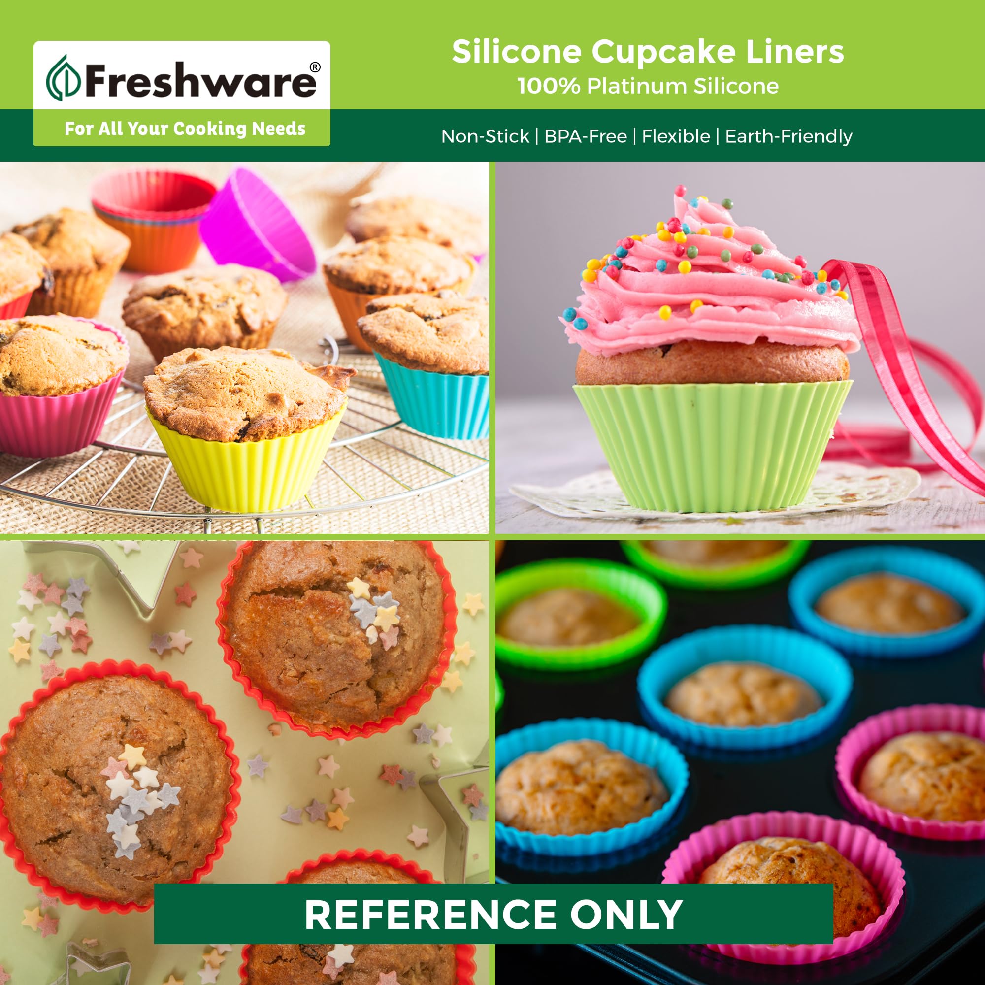 Freshware Silicone Baking Cups [12-Pack] Reusable Cupcake Liners Non-Stick Muffin Cups Cake Molds Cupcake Holder In 6 Rainbow Co