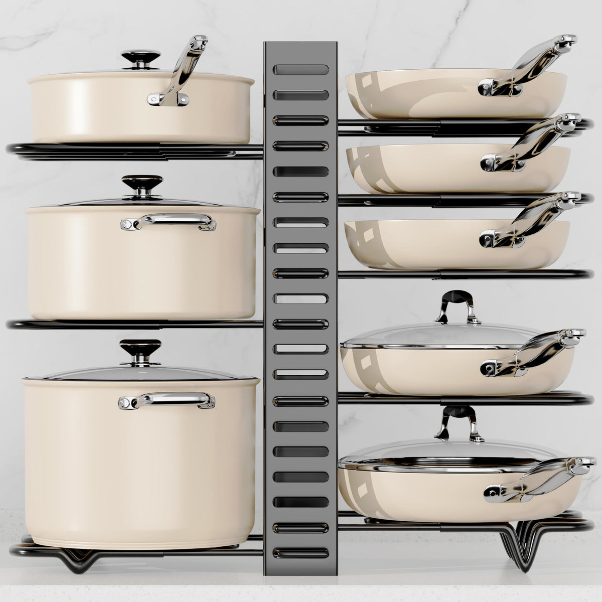 Pmyek Pots And Pans Organizer Rack For Cabinet - 8-Tier Adjustable Rack Heavy-Duty Under Cabinet Pot And Pan Storage - Perfect F