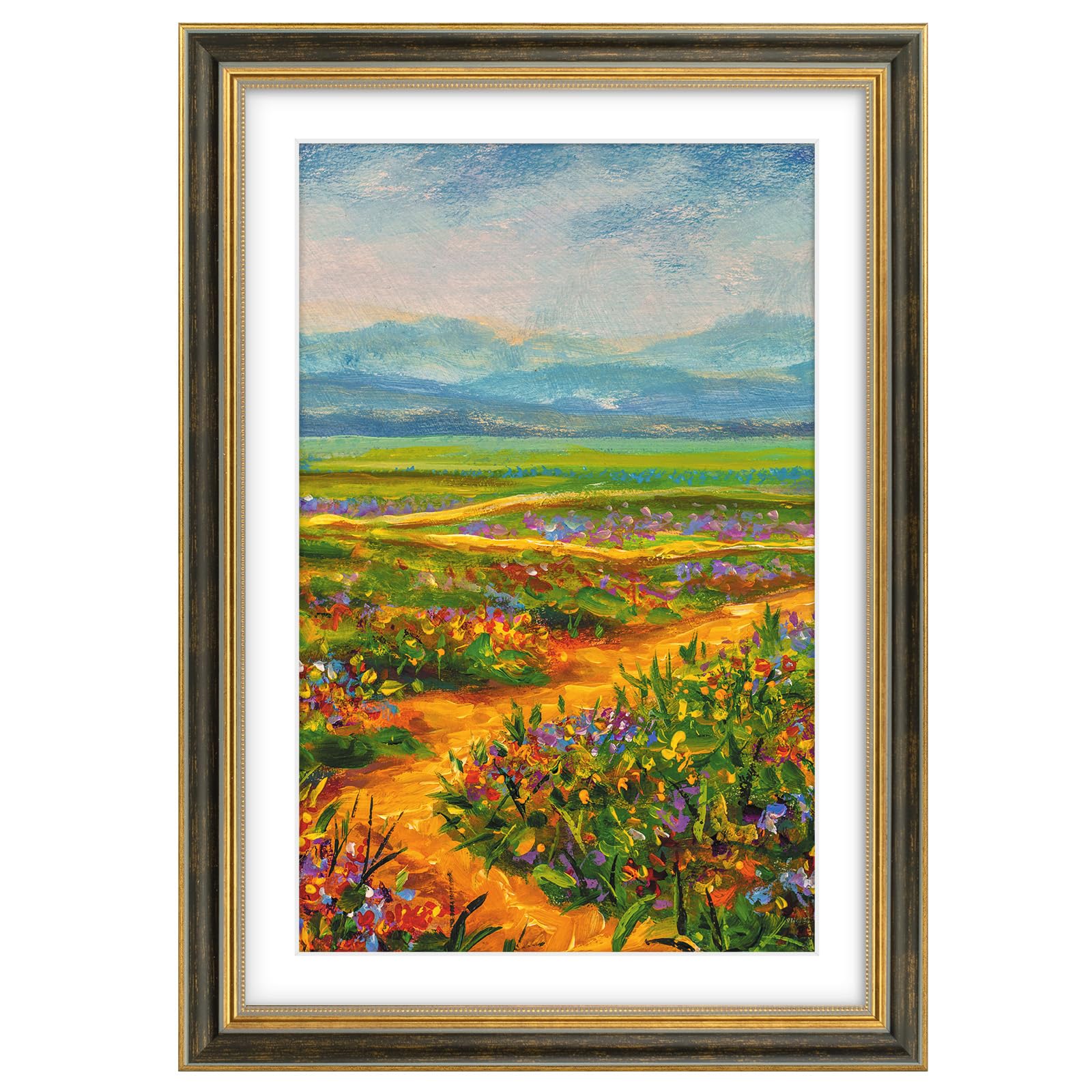 Golden State Art,13x19 Ornate Picture Frame with White Mat for 11x17 Photo or Display 13 x 19 Print without Mat Color Striped Pu