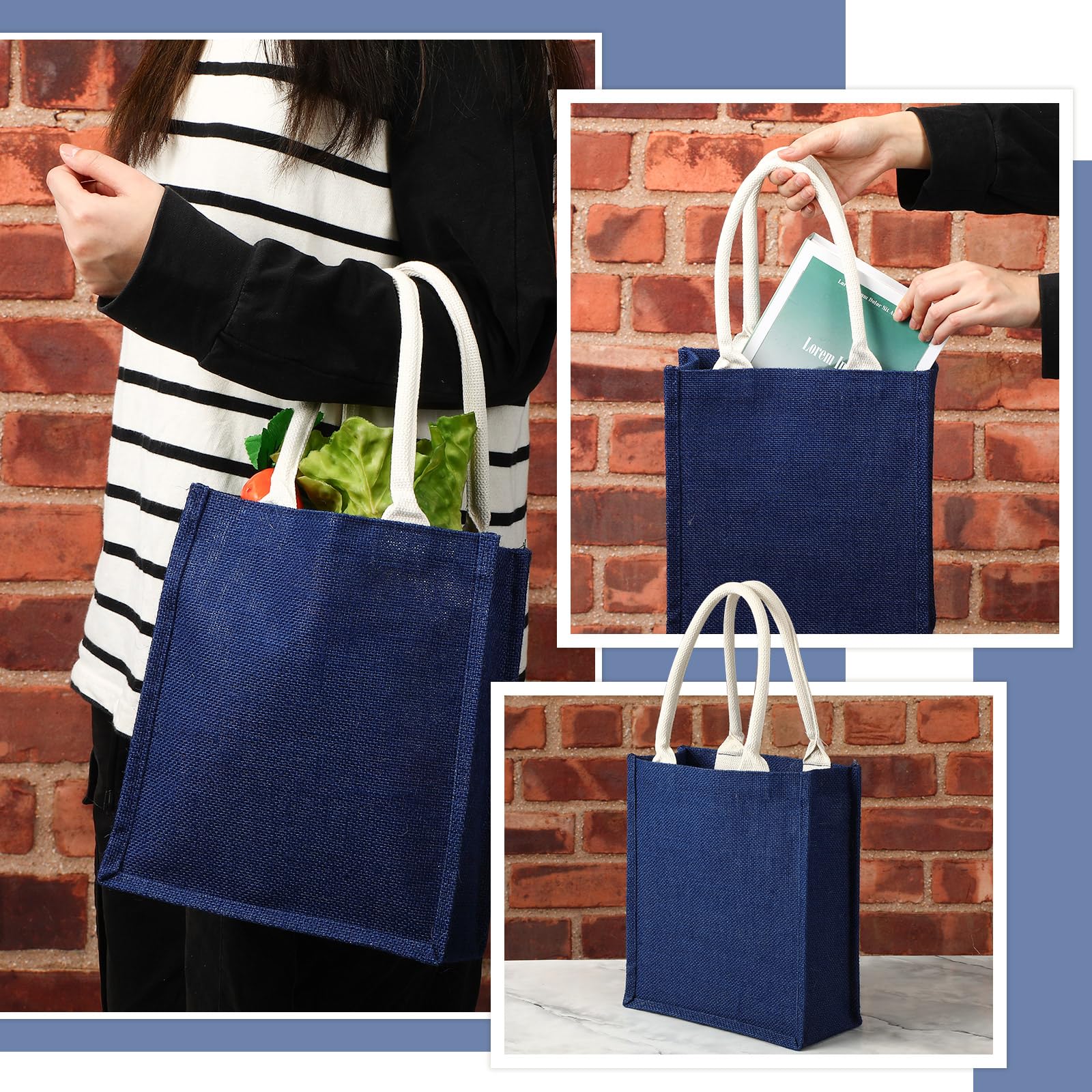 Saintrygo 10 Pcs Burlap Tote Bags Burlap Gift Tote with Handles Reusable Beach Bridesmaid Welcome Bags for DIY Wedding Shopping