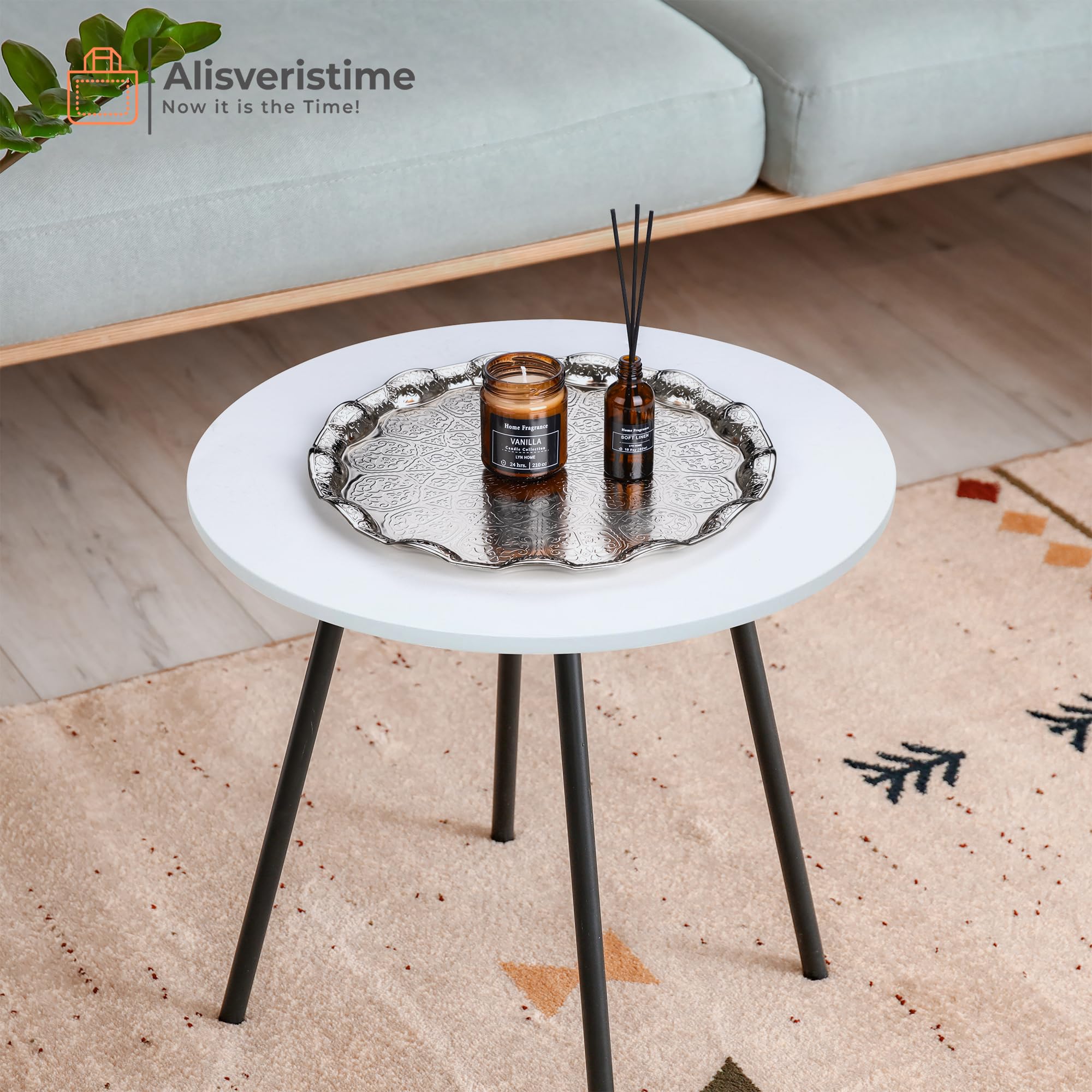 Alisveristime Turkish Ottoman Coffee Tea Serving Tray - 13.60 Inches, Metal With Traditional Motifs, Available In Five Colors (G