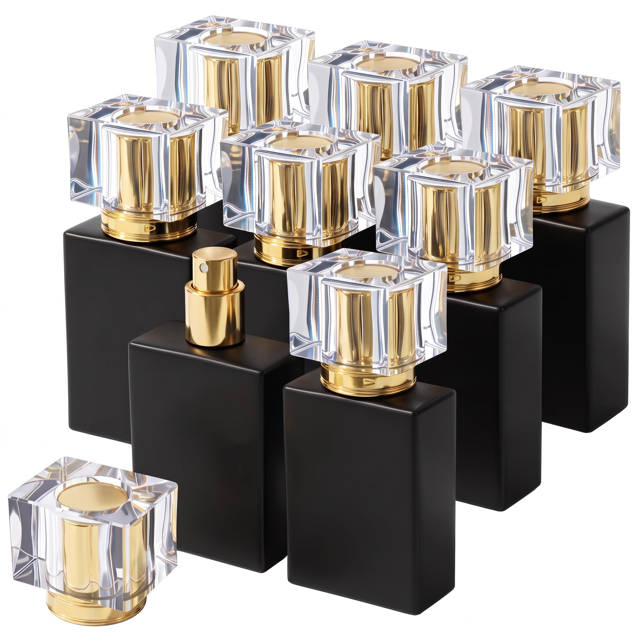 8 Pack 30ml/1 oz Glass Perfume Bottles Empty, Glass Perfume Spray Bottles with Gold Mist Atomizer, Fine Mist Refillable Perfume 