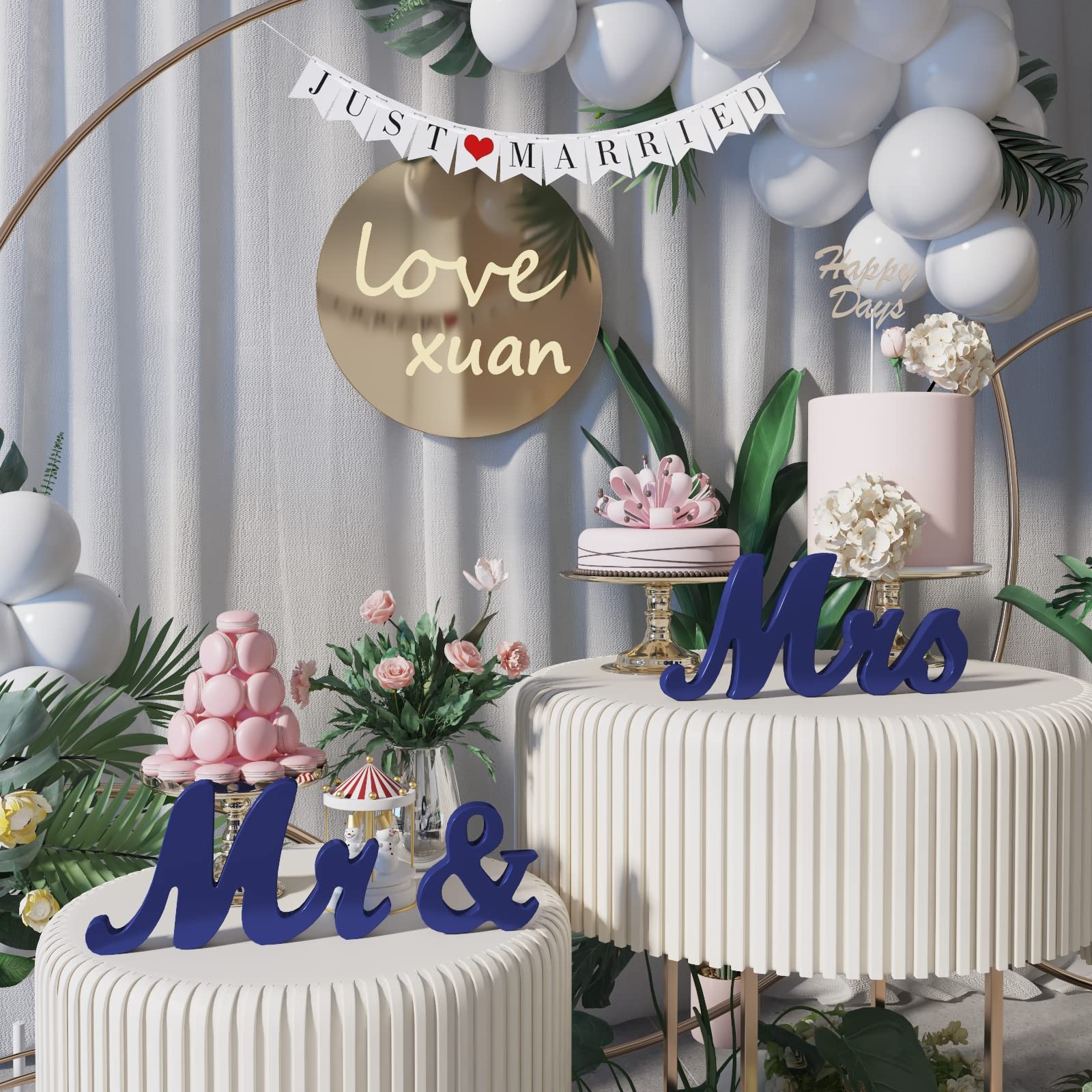 Viopvery Wedding Decorations Set,Large Blue Mr And Mrs Sign & Just Married Banner,Mr & Mrs Signs For Wedding Table,Wooden Letter