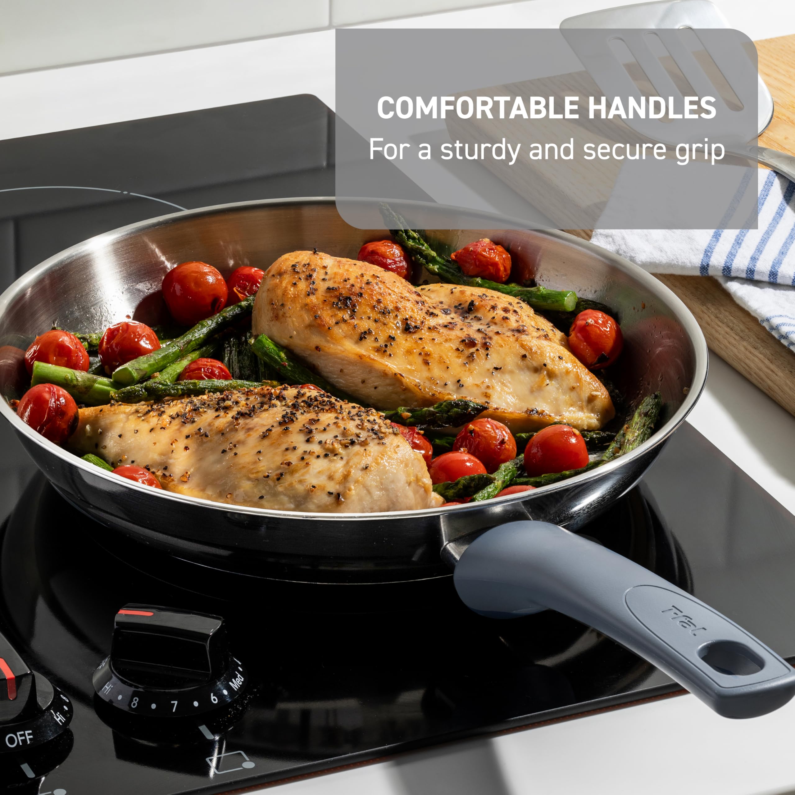 T-fal Essentials Stainless Steel Fry Pan Set 2 Piece, 8'' and 10.5'', Induction Compatible Oven Safe 350F, Pots and Pans Set, Co