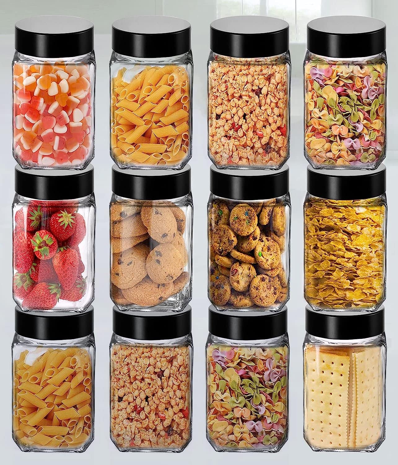Feelopie Piramal Glass Square Clear Jars & Containers For Kitchen Pantry, Honey, Pickles, Cookies, Dry Fruits, Coffee Beans Stor