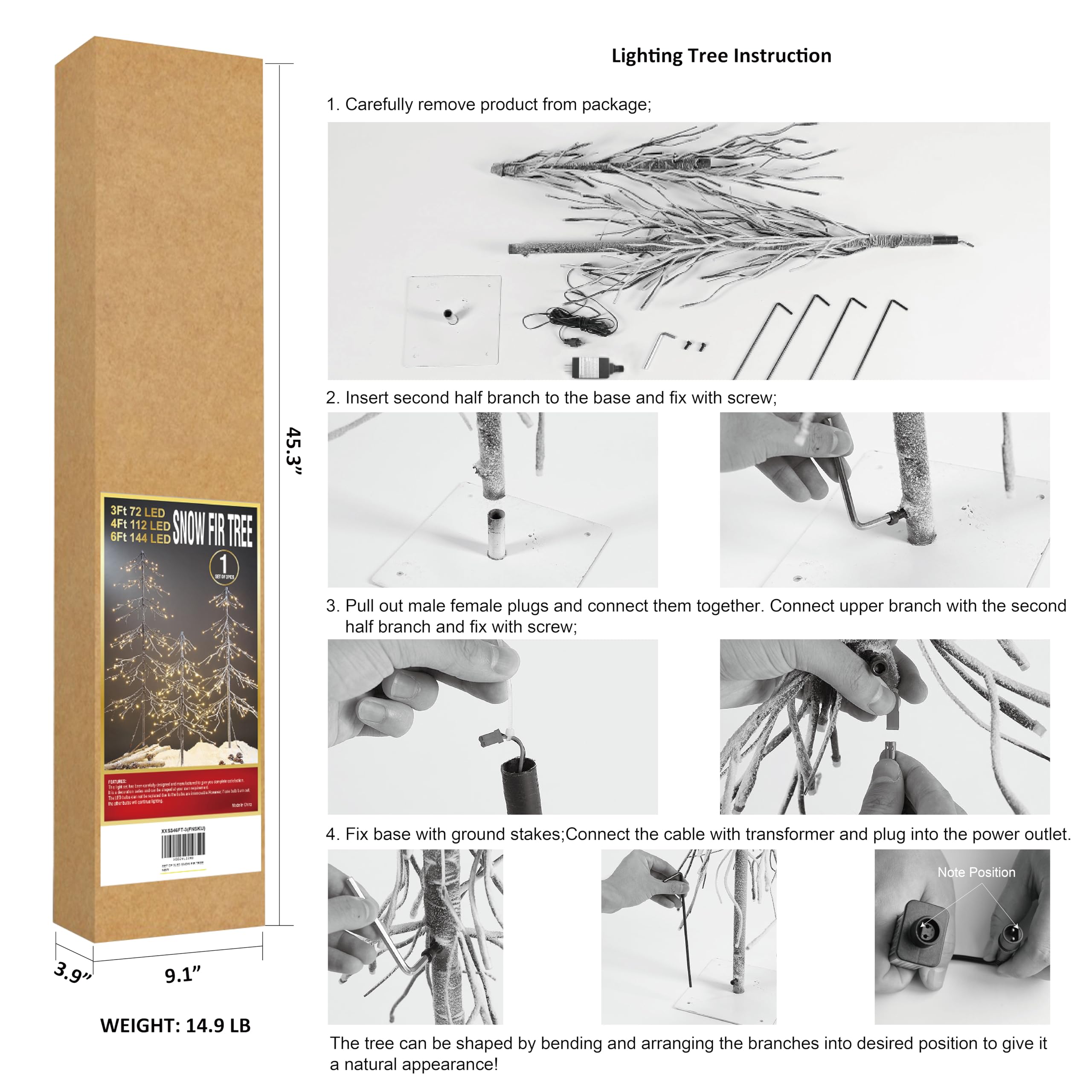 Lightshare 13FT Snowy Fir Tree, 328 LED Lights, for Indoor and Outdoor Use, Warm White, for Home Festival Party Christmas