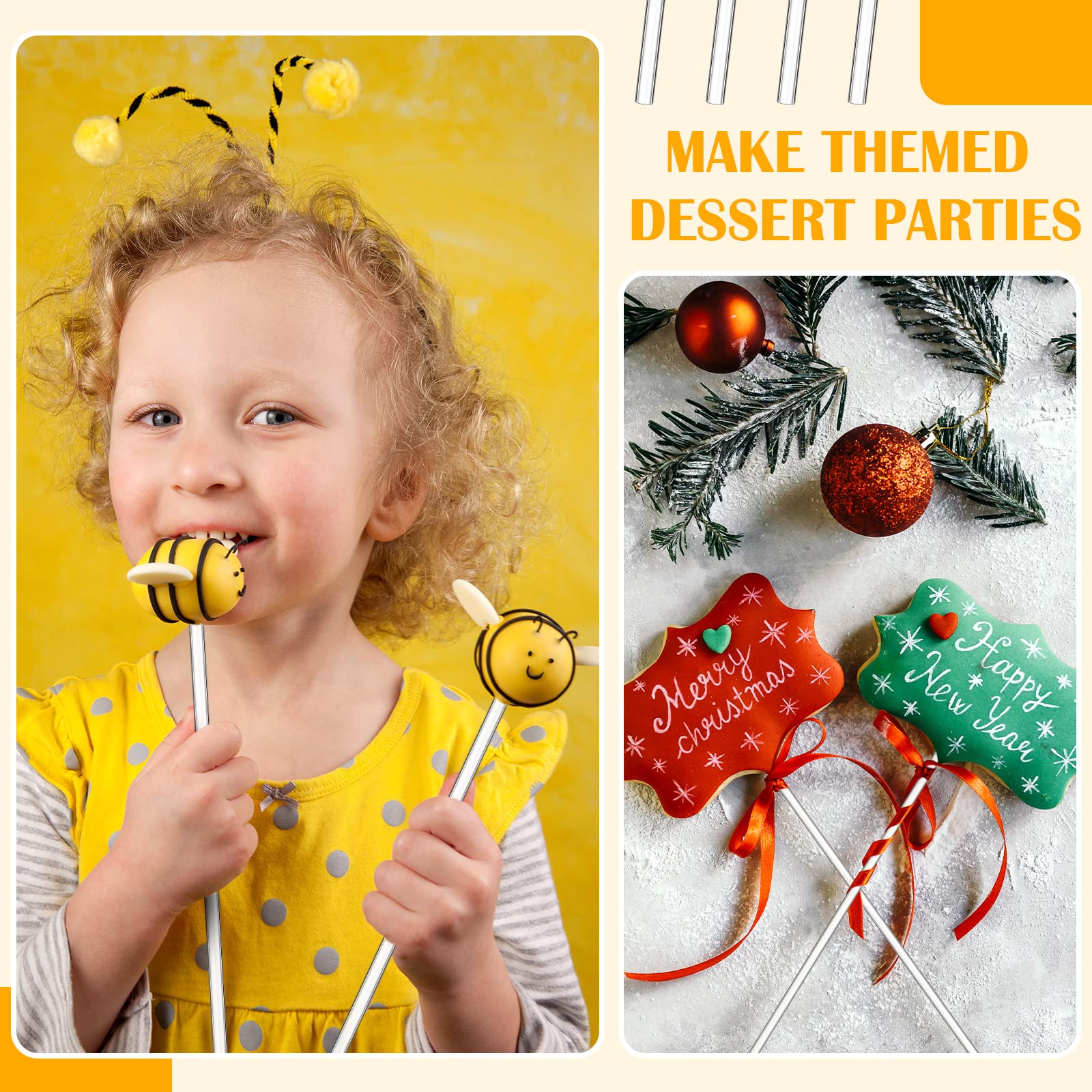 200 Pieces Acrylic Lollipop Sticks Cake Pops Sticks Candy Sticks Treat Sticks For Wedding Halloween Christmas Candy Melt Cake Po