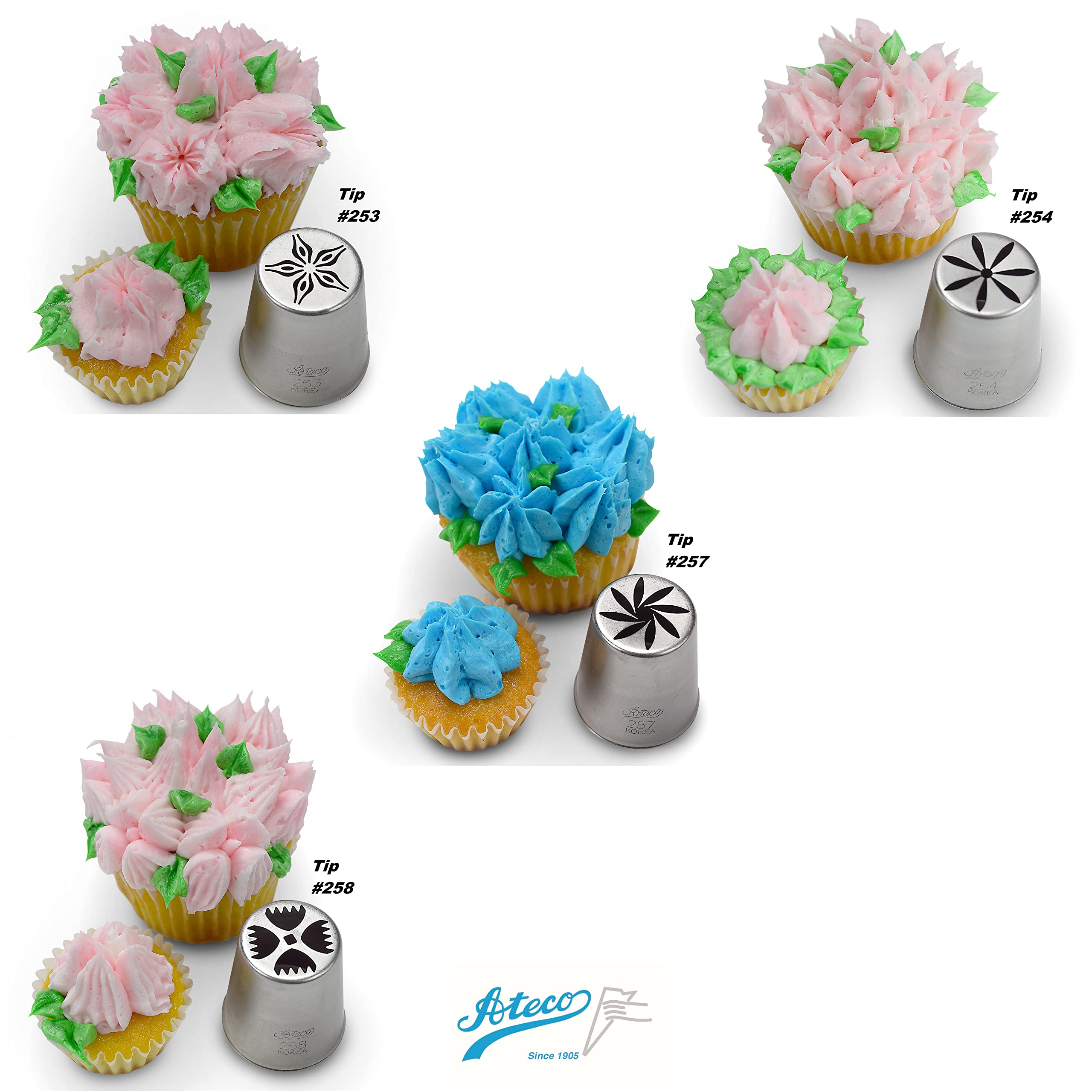 Ateco One Step Flower Tube Includes Stainless Steel  15-Piece Russian Tip Set  Silver