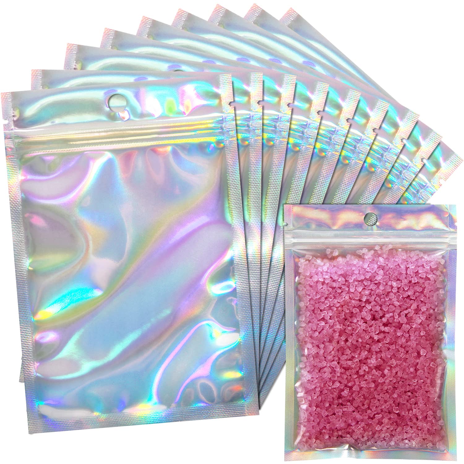 Egticlive 100 Pack Resealable Holographic Bags For Small Business, 4 X 6'', Iridescent Mylar Bags With Clear Front Ziplock Foil