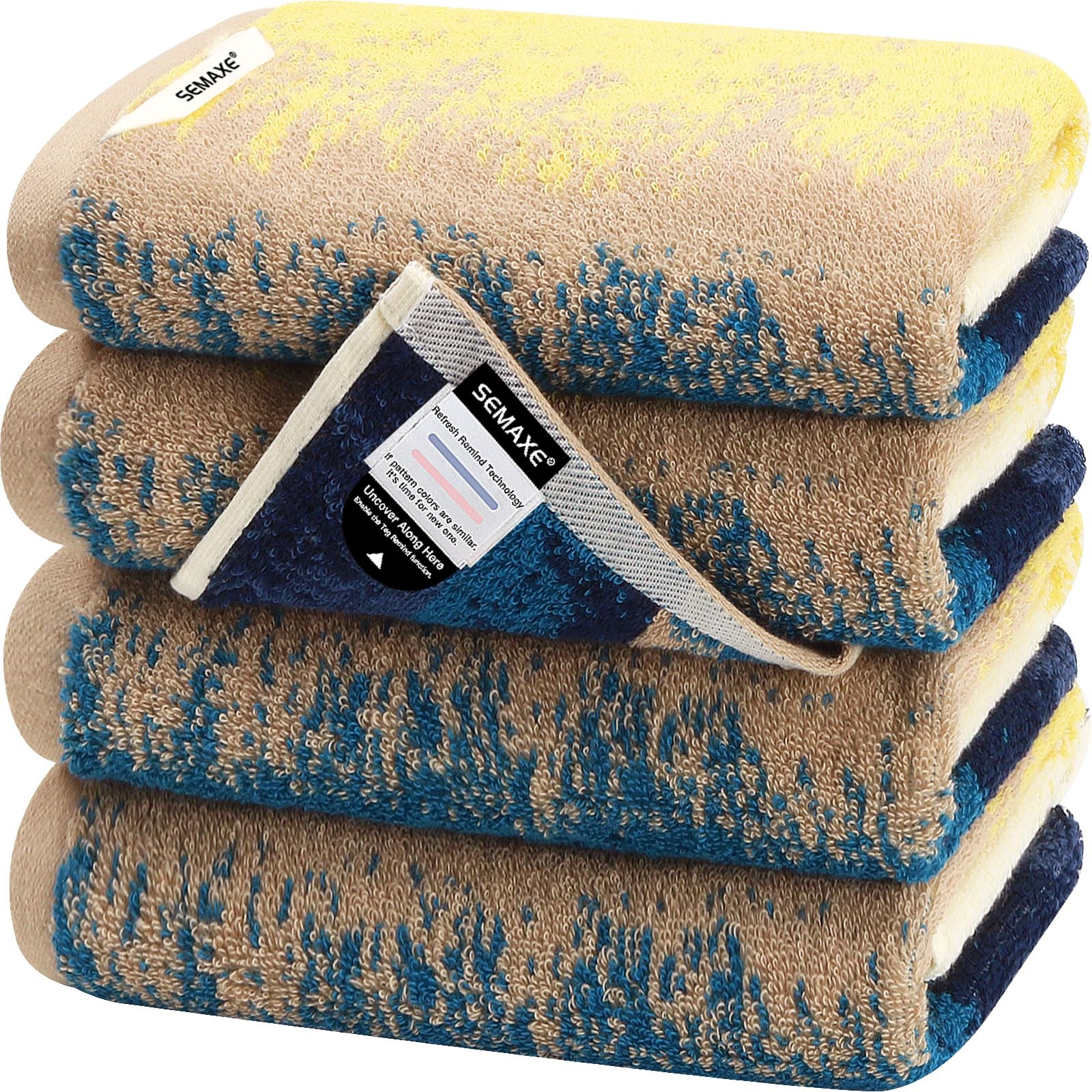 Semaxe Hand Towel For Bathroom Set Of 4, 100% Cotton Towels With Hanging Loops And Smart Tags, Soft Absorbent Towels, Colourful