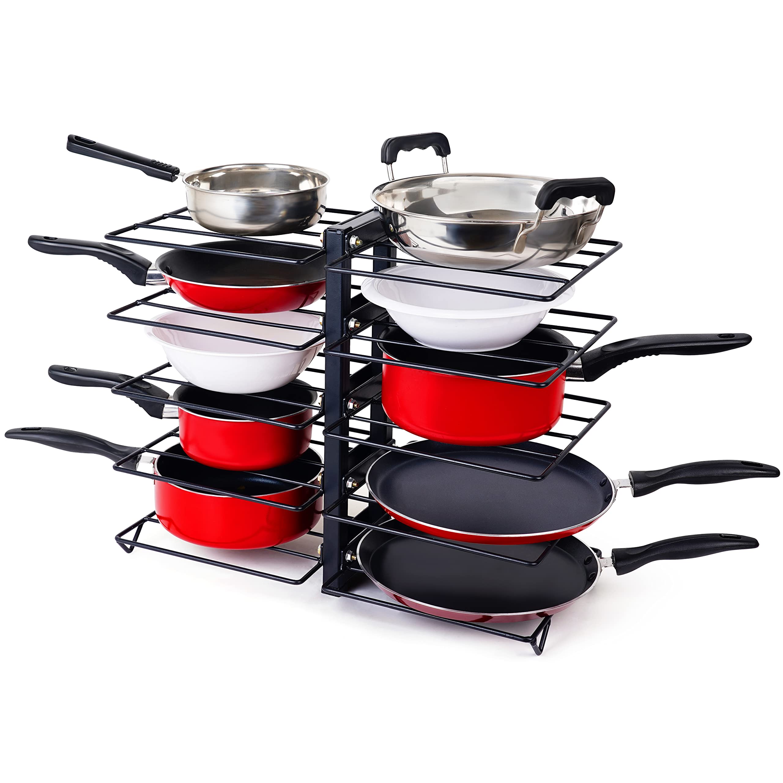 D&V Engineering Heavy Duty Frying Pan Countertop Rack Organizer For Kitchen,5 Tier Pan Rack HolderBlack(Iron),Tiered Shelf