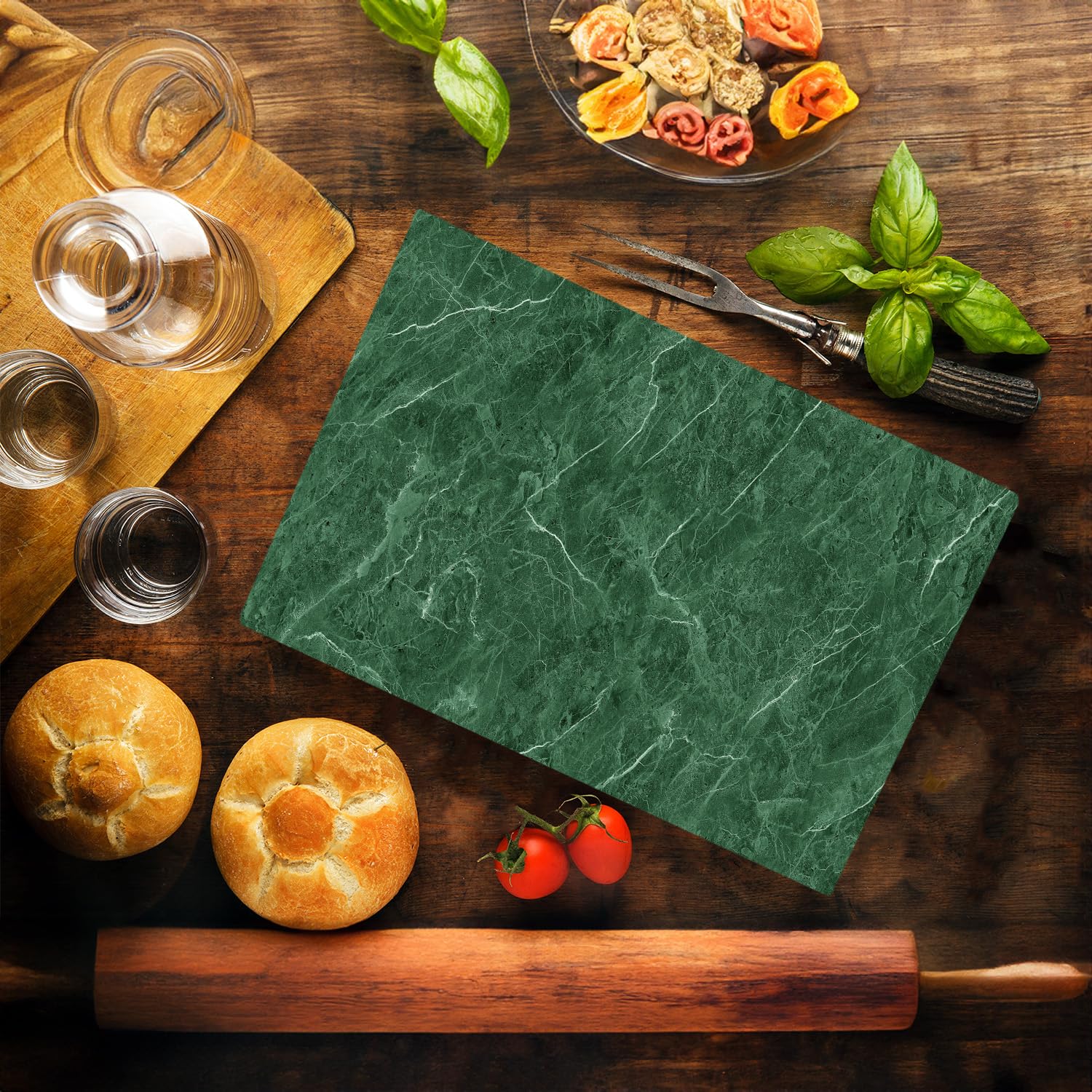 Green Marble Kitchen Glass Cutting Board Ocean Decorative Gift Marbled Granite Stone Rock Gift For Her Mom Wife (Green Marble)