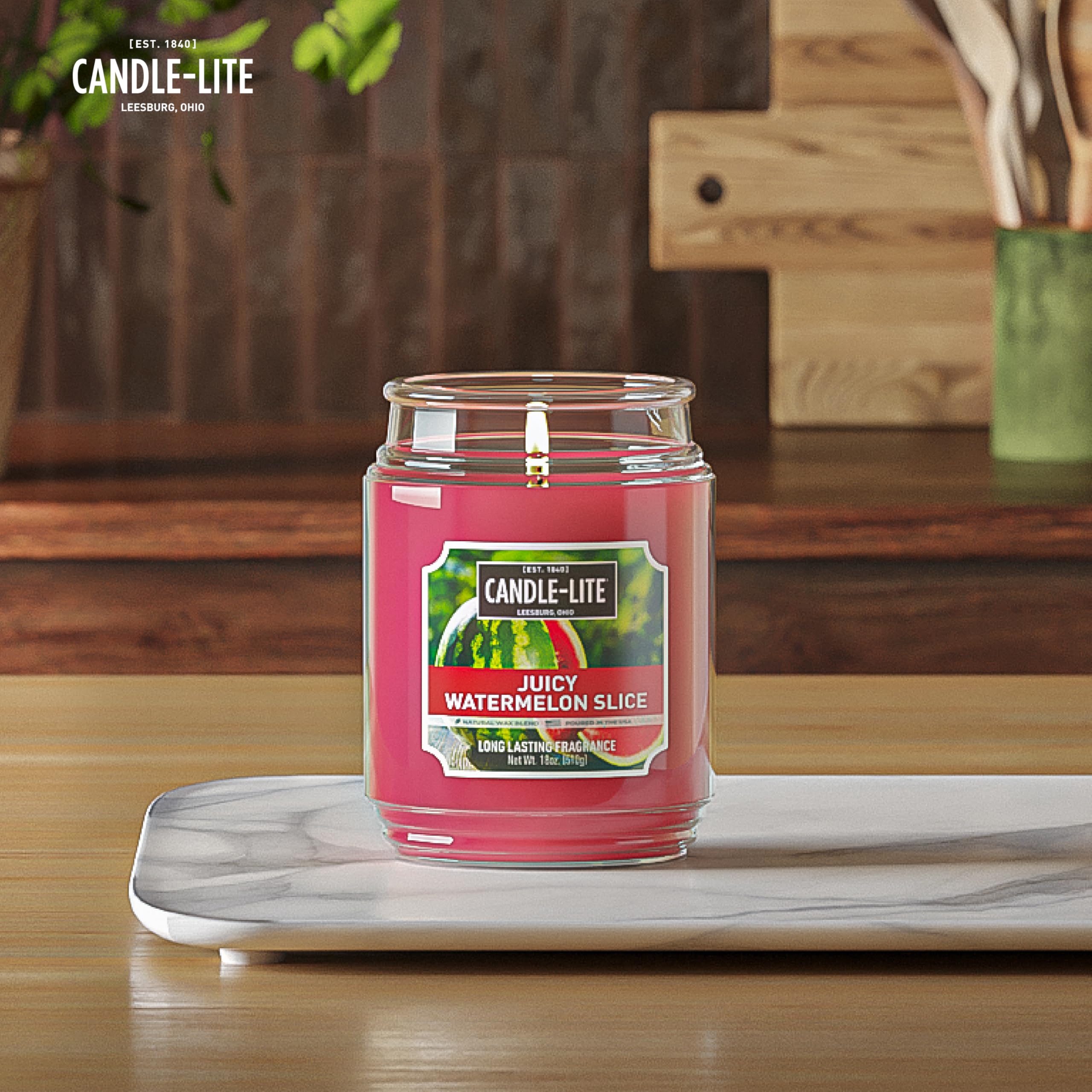 CANDLE-LITE Everyday Scented Juicy Watermelon Slice, One 18 oz. Single-Wick Aromatherapy Candle with 110 Hours of Burn Time, Red