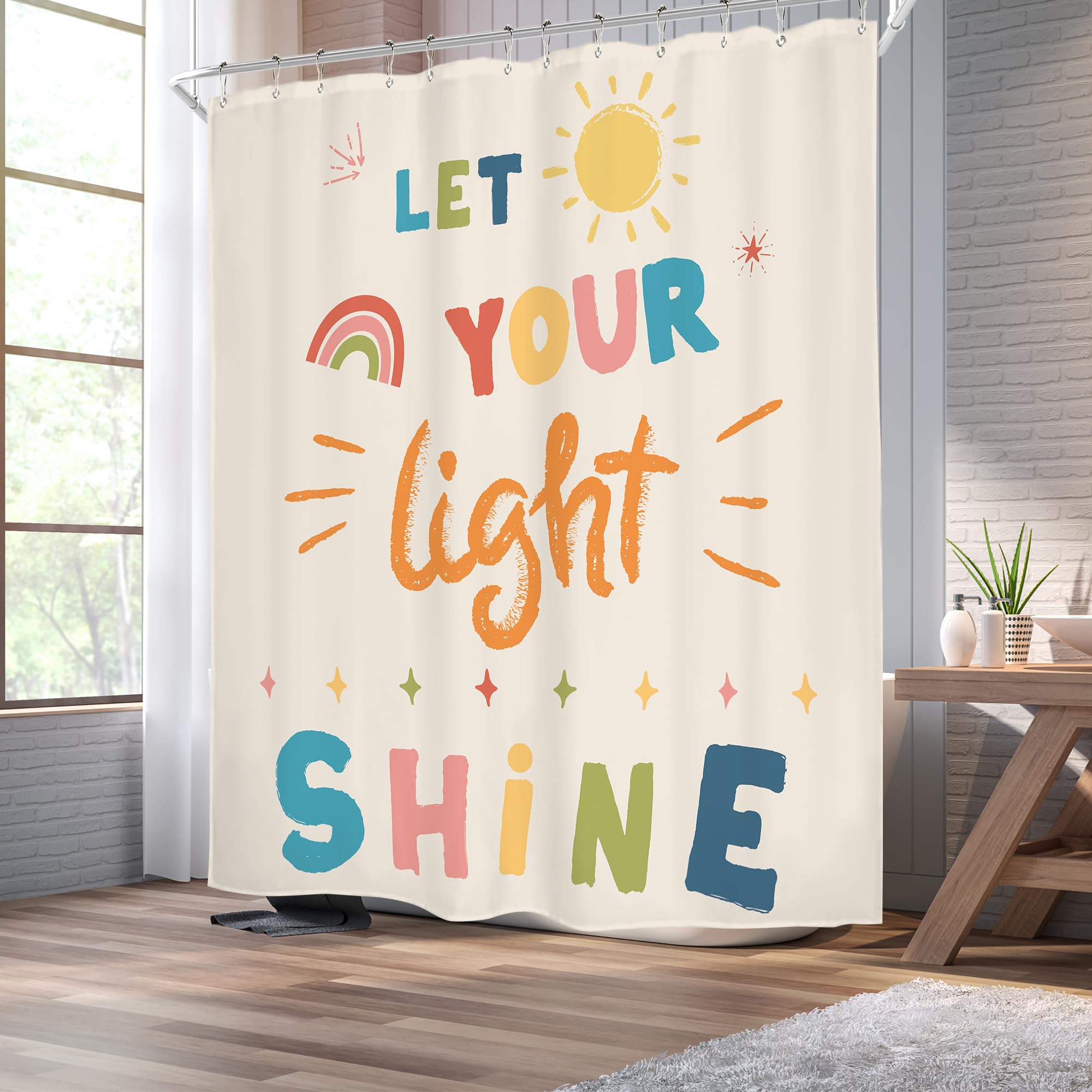 Homewelle Kids Quotes Shower Curtain Inspirational Colorful Cartoon Classical English Letter Let You Light Shine Lovely Sun Clas