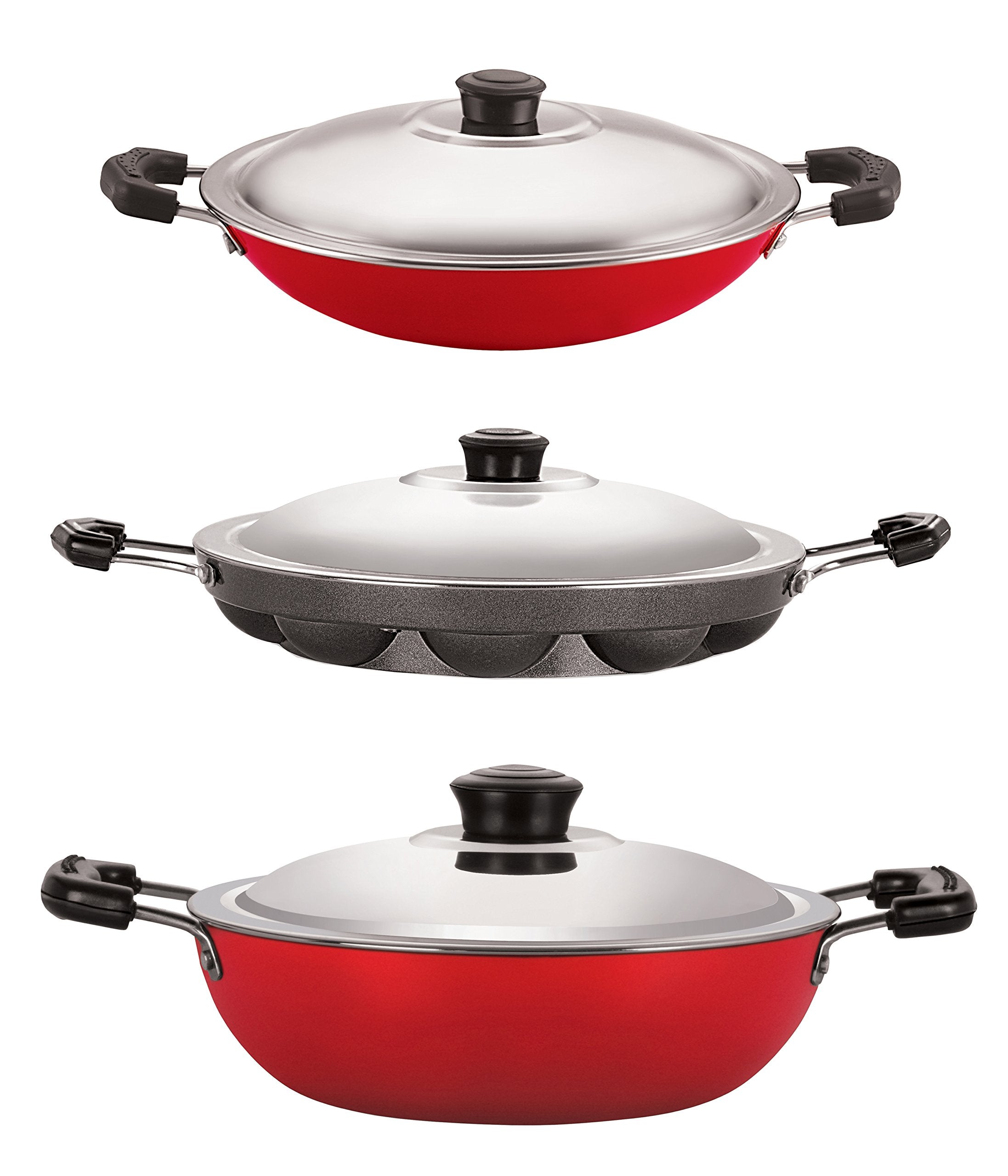 Nirlon Heat Resistance NonStick Aluminium Cookware Kitchen Combo Set With Red And Black Color, 2.6Mm_Dkd(B)_Ap(12)_Ac