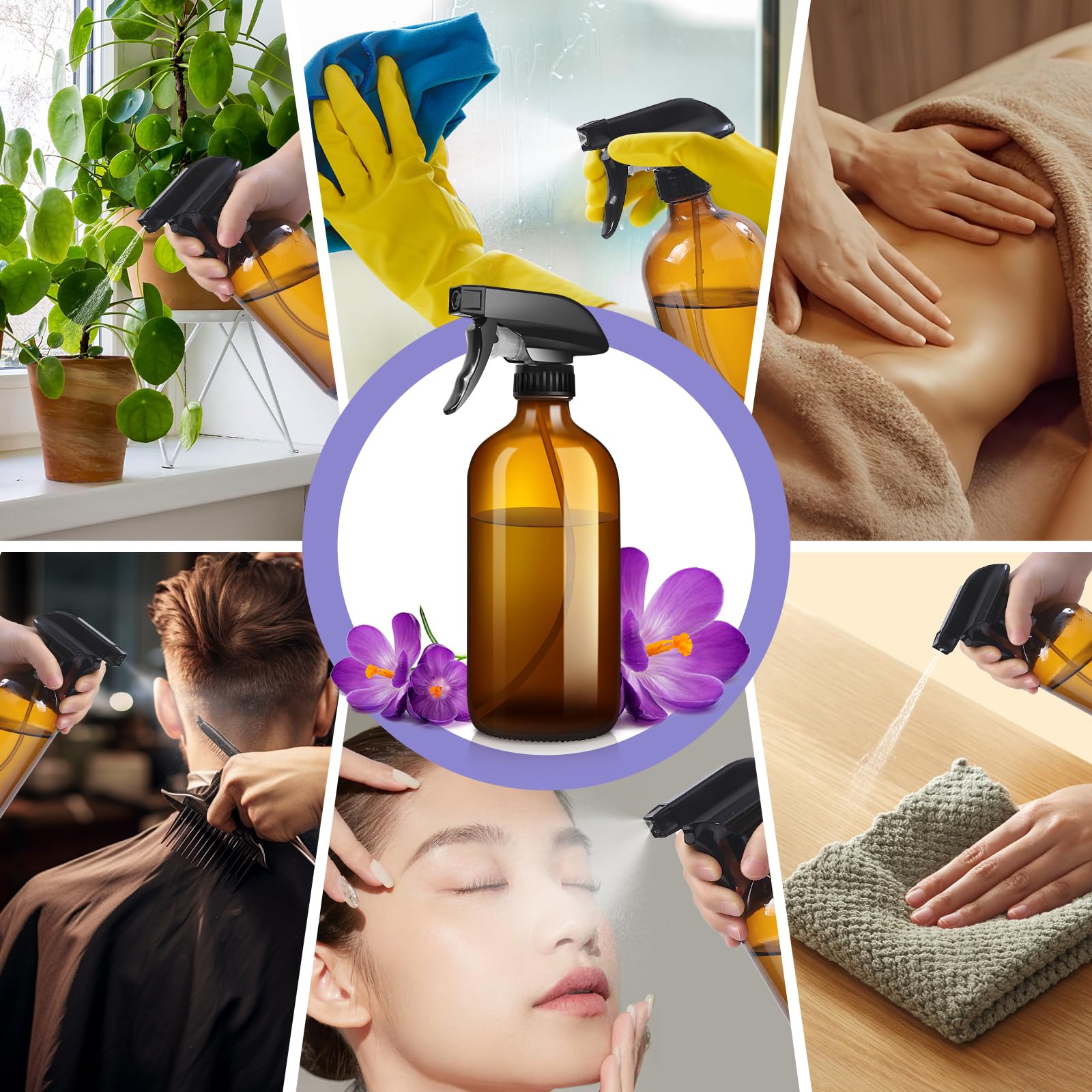 sietpoek 9 Pack Glass Spray Bottle 16oz  Empty Amber Spray Bottle Refillable Container for Essential Oils Cleaning Products Aromatherapy spray device