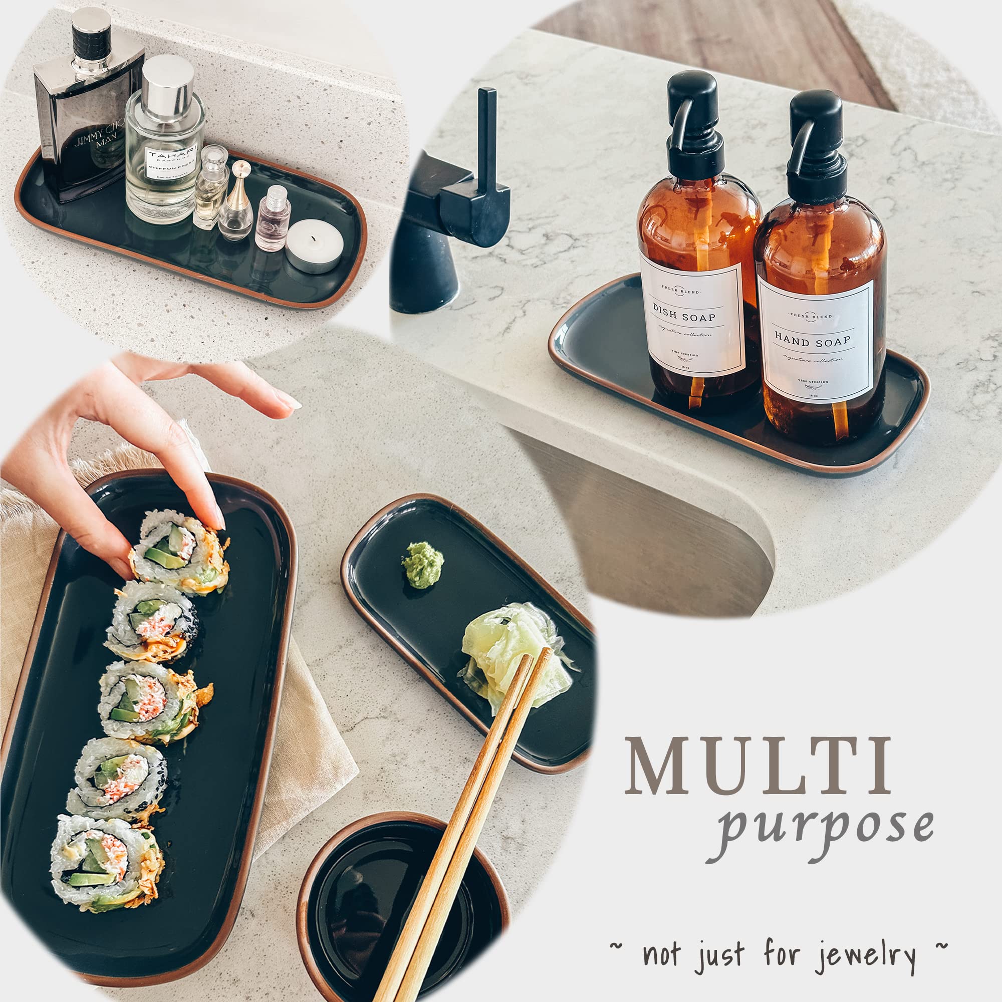 Mora Ceramic Decorative Tray - Rectangle 10In Dish For Jewelry, Soap Dispenser, Perfume, Makeup, Accessories, Candle, In The Bat