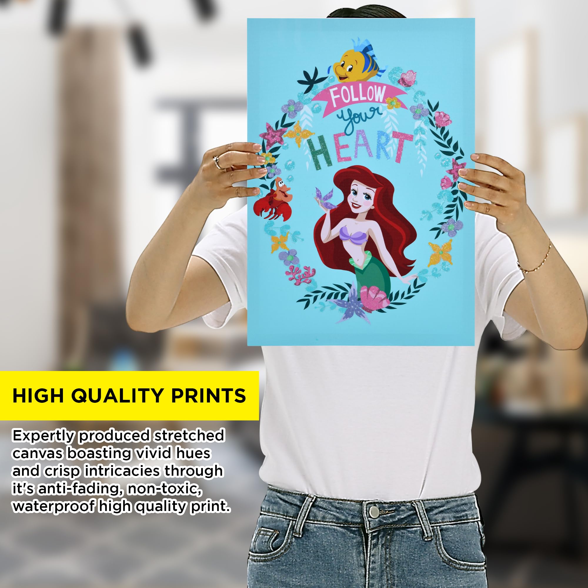 Pop Creations Ariel The Little Mermaid Poster Disney Wall Art, Inspirational Canvas Disney Princess Wall Decor, 13X19 Kids Story