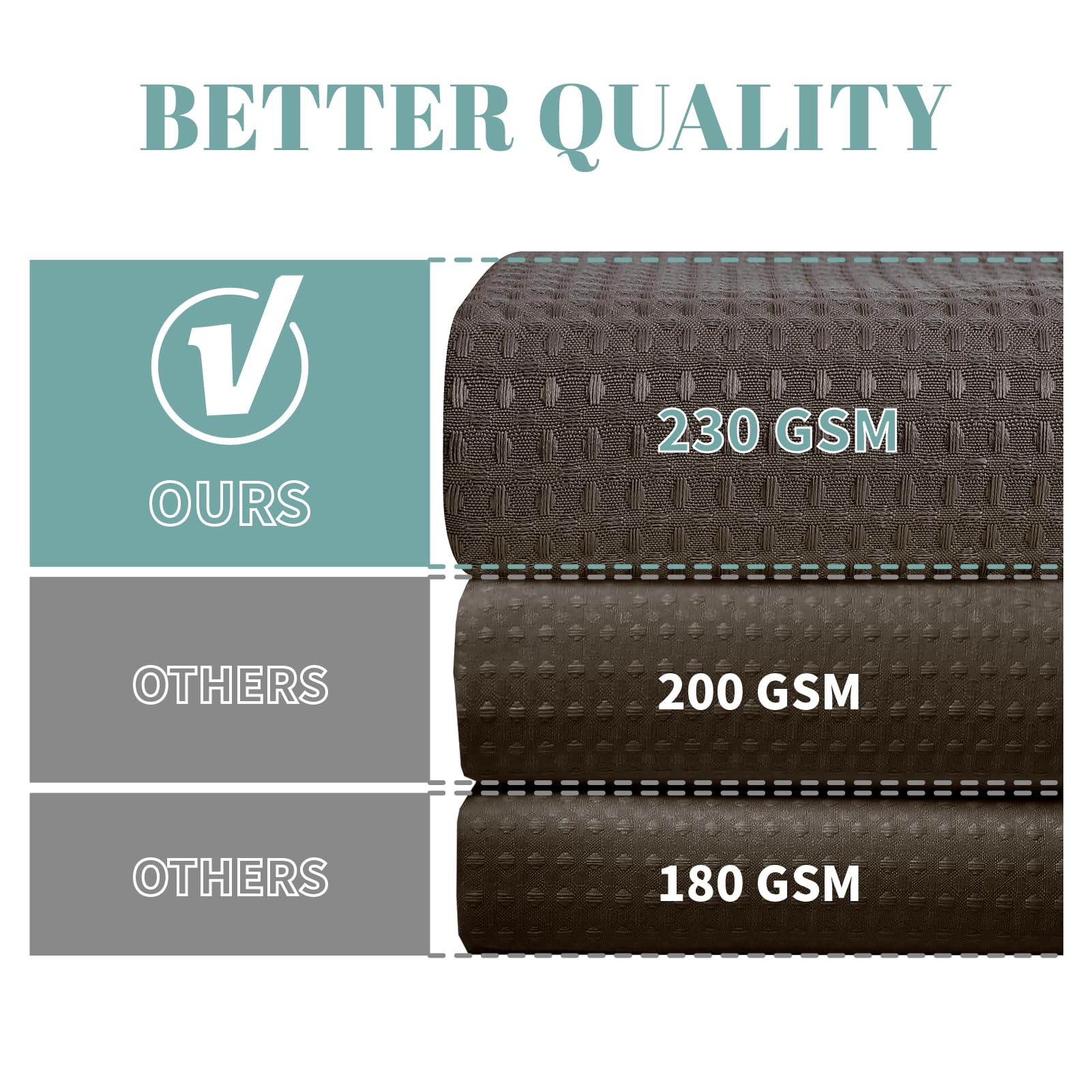 Eachope Brown No Hook Waffle Weave Shower Curtain With Snap-In Liner Replacement, 230Gsm Waterproof Fabric Hotel Shower Curtain