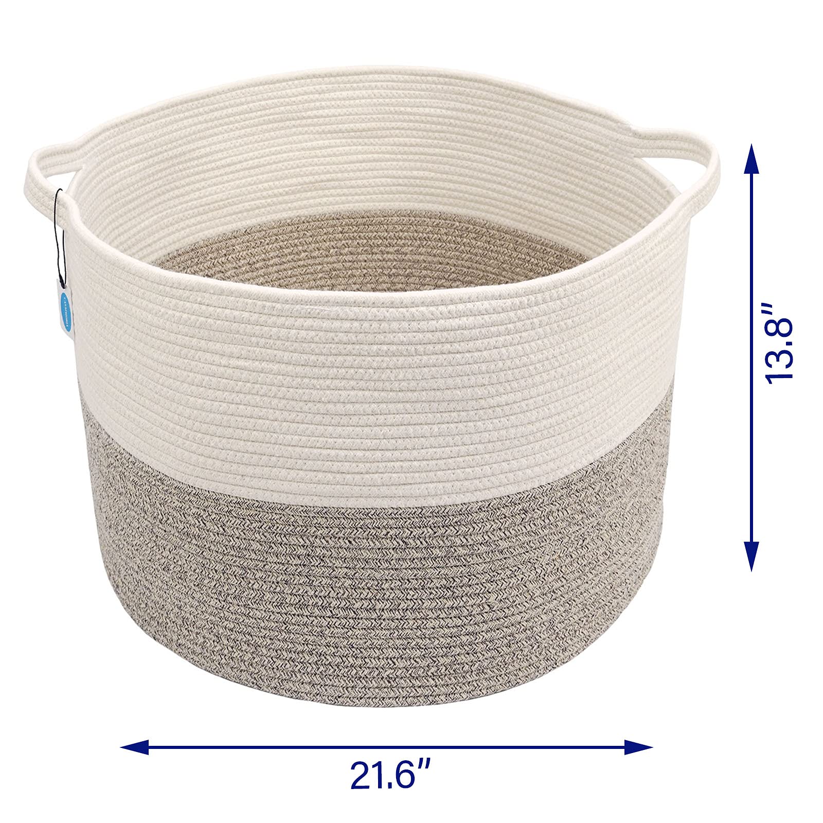 Casaphoria XXXLarge Cotton Rope Basket 21.7 '' x 21.7 '' x 13.8 '' Woven Laundry Blanket Basket Basket with Handle Storage Comforter Cushions Thread Laundry Hamper