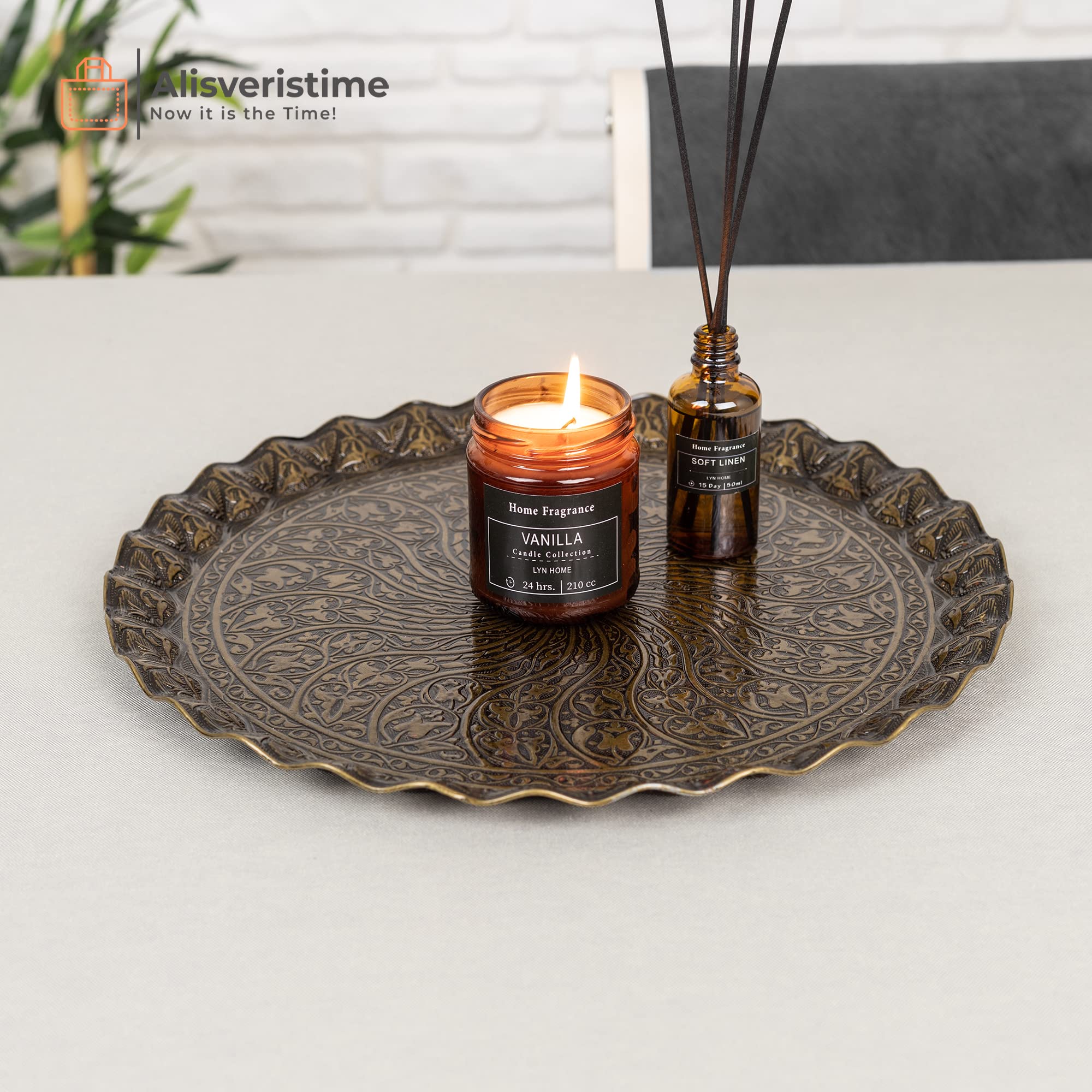 Alisveristime Turkish Ottoman Coffee Tea Serving Tray - 11.8 Inches, Wavy Zamac Tray With Traditional Motifs, Available In Five