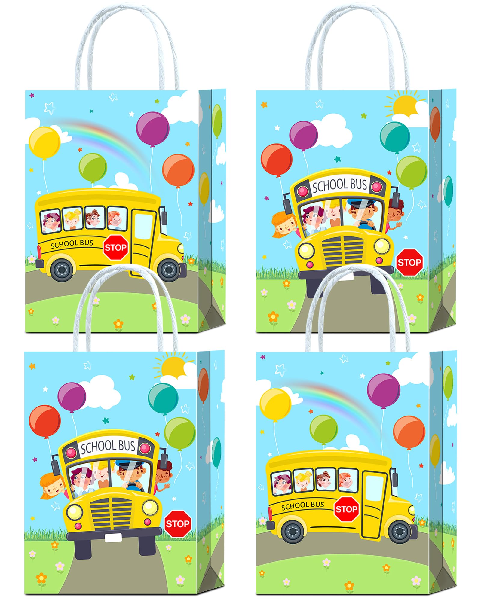 Yanzonic 16Pcs School Bus Decorations Goodie Bags - Back To School Party Favor Bags For School Bus Birthday Party Decorations, S