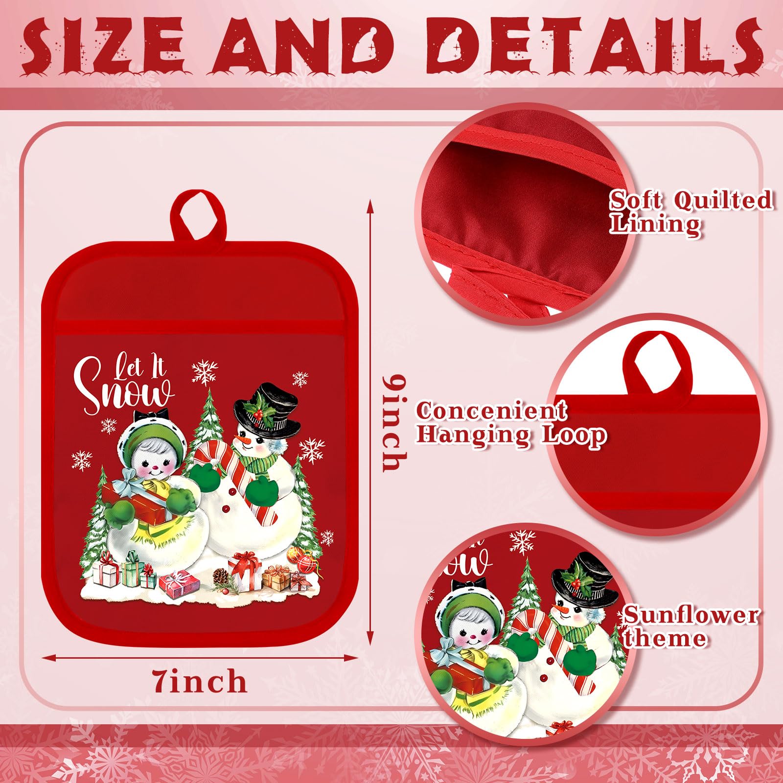 Jingmore 12 Pcs Christmas Pot Holders with Pocket Red Green Pot Holders for Kitchen Santa Claus Snowman Hot Pads and Oven Mitts