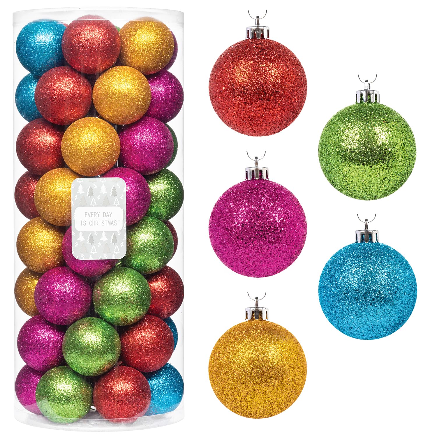 Every Day is Christmas Ornaments, Shatterproof Christmas Tree Ornament Set, Christmas Balls Decoration 50 Count (2.24/57mm, Glit