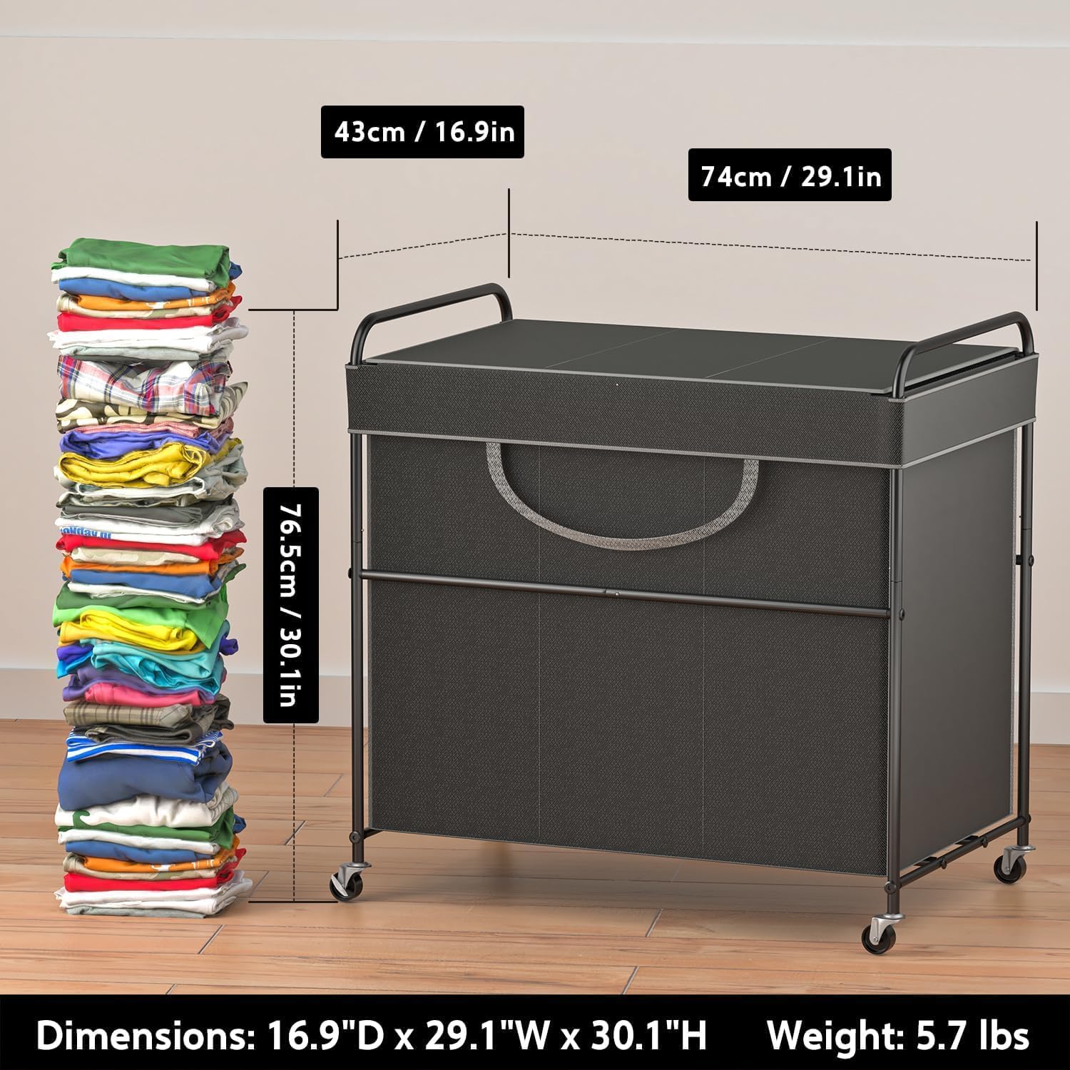 Ykdirect 180L Large Laundry Hamper, 3-Section Laundry Basket With Lid, Removable Bag & Metal Structure With Industrial Wheels, S